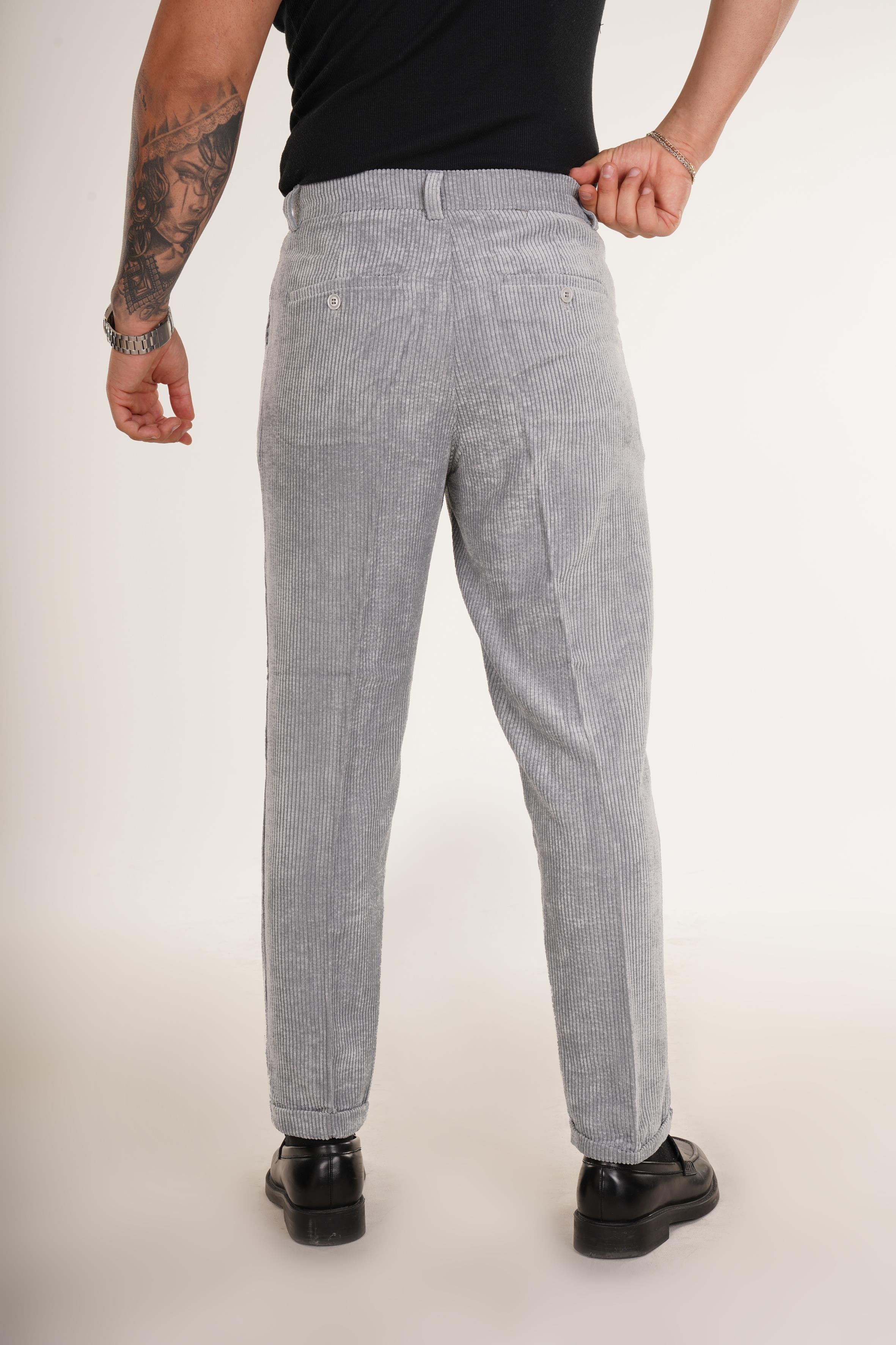 KUMAŞ PANTOLONGri Duble Paça Normal Kadife Pantolon 8315