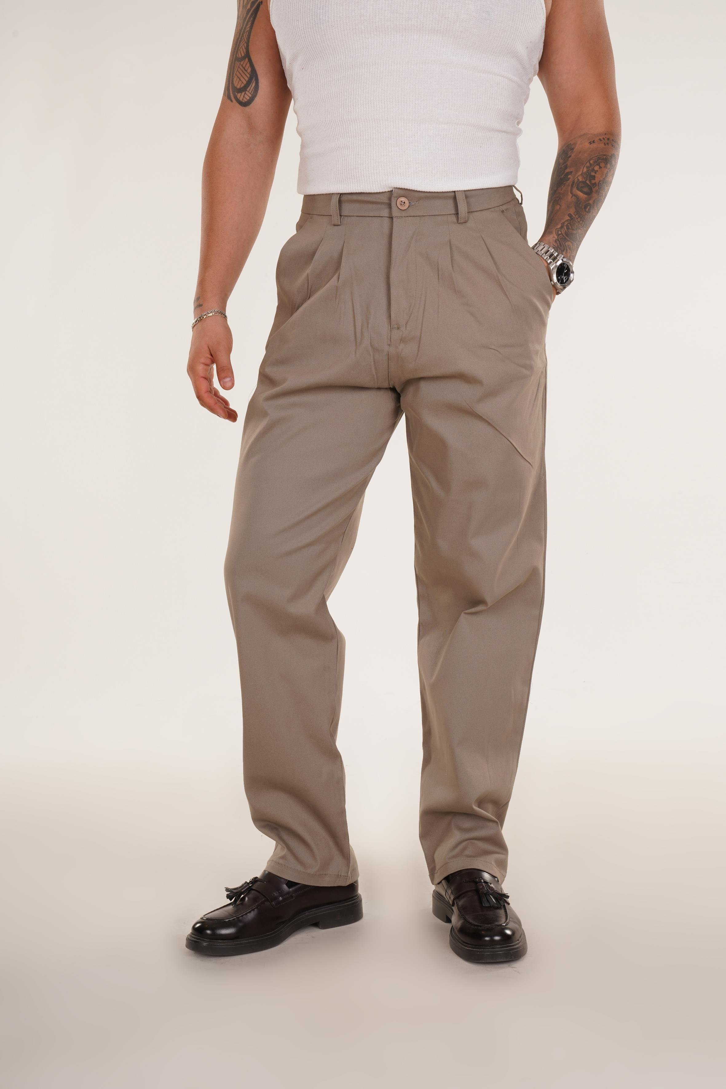 KUMAŞ PANTOLONHaki Düz Pileli Bol Gabardin Pantolon 8386
