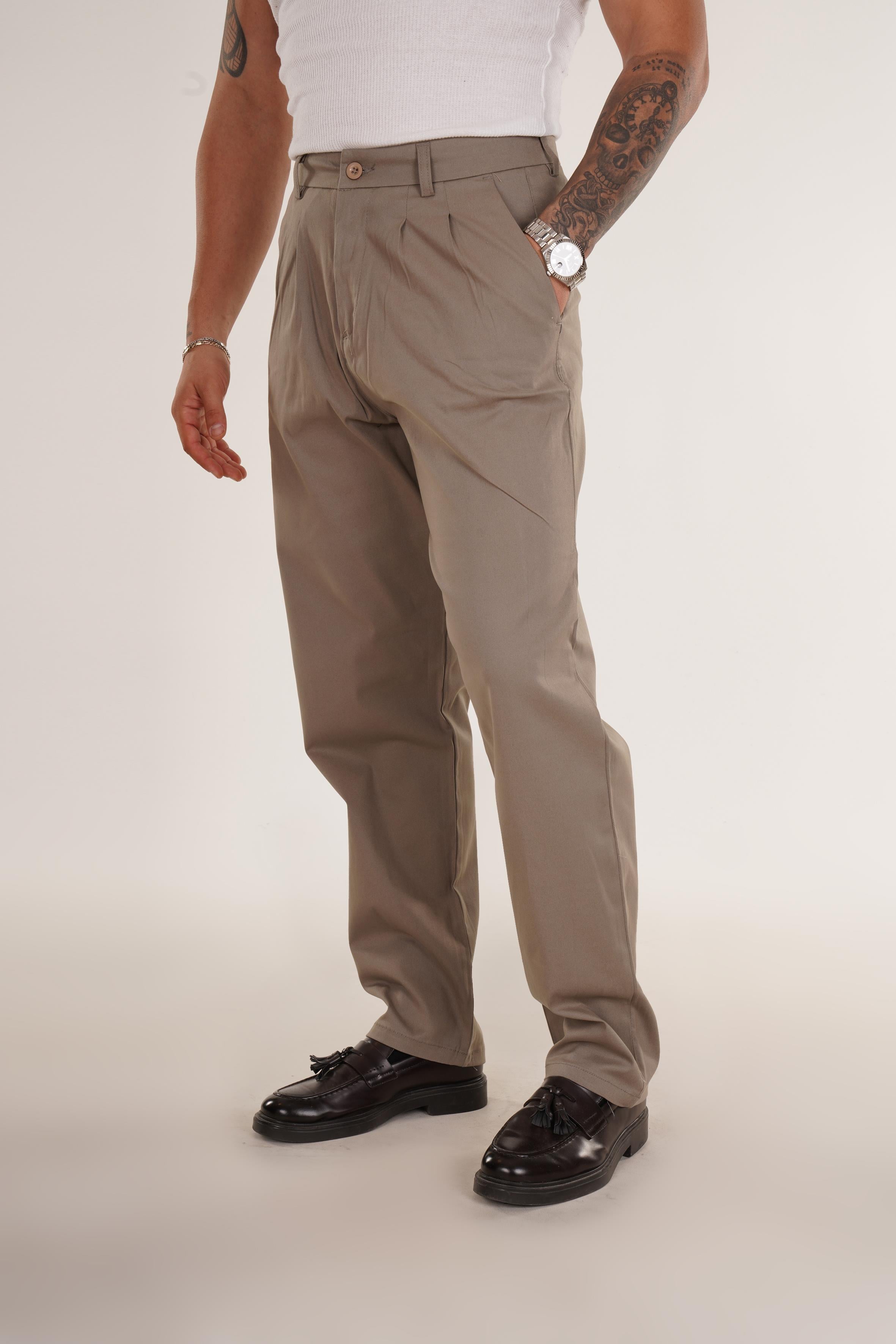 KUMAŞ PANTOLONHaki Düz Pileli Bol Gabardin Pantolon 8386
