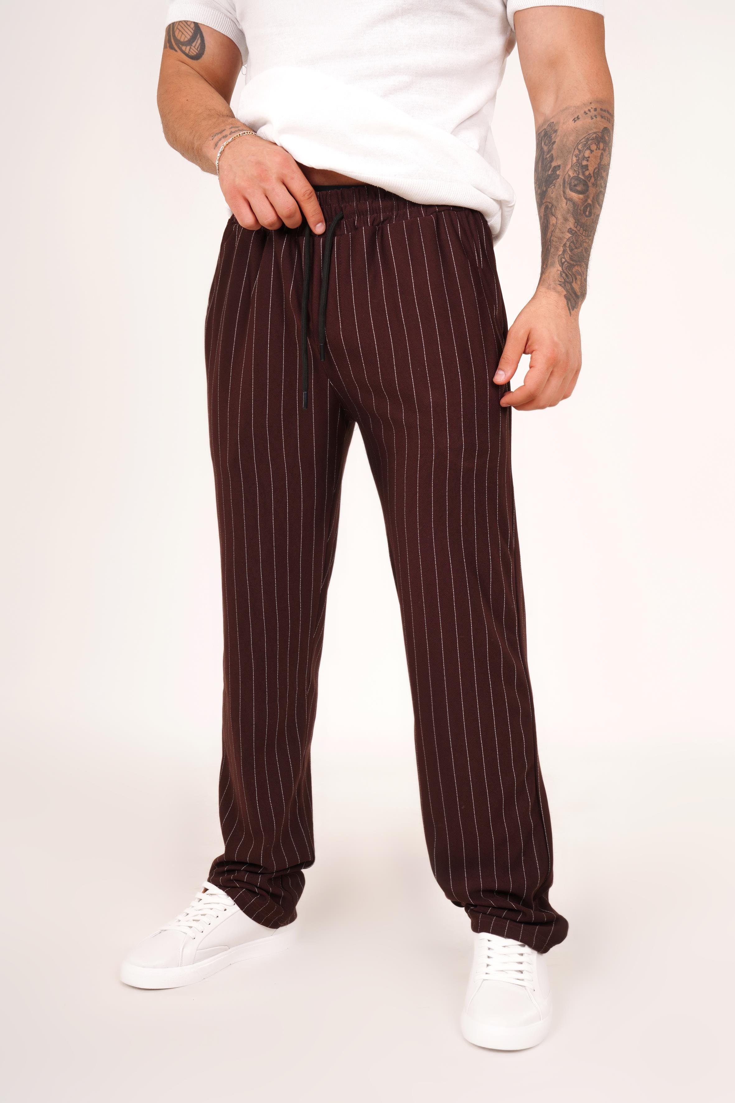 KUMAŞ PANTOLONKahve Çizgili krep baggy pantolon 1024
