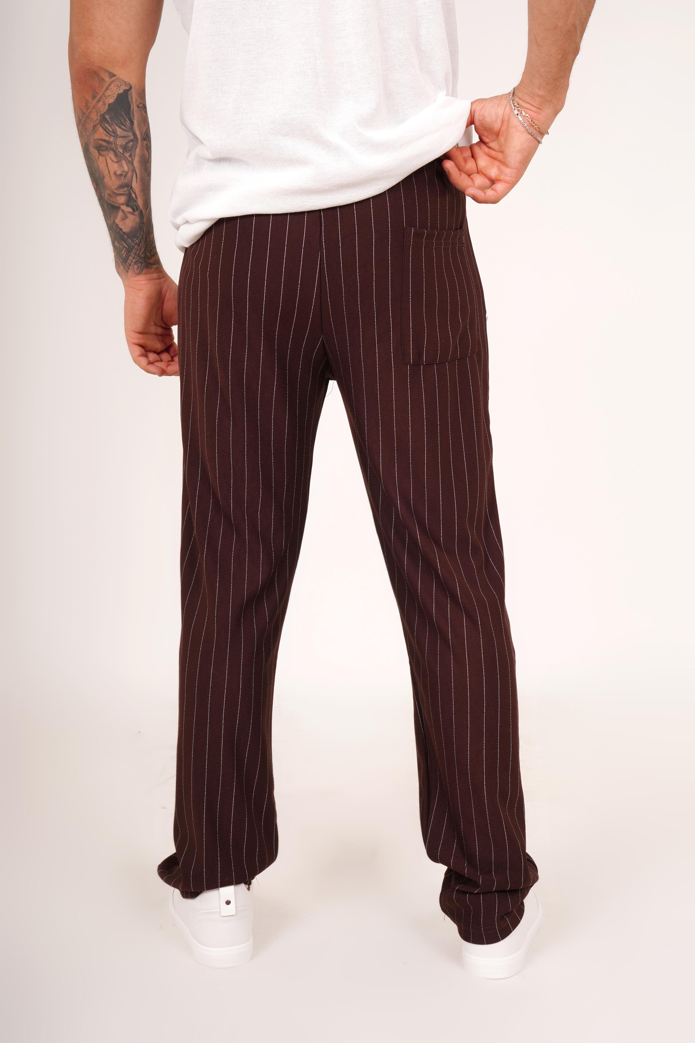 KUMAŞ PANTOLONKahve Çizgili krep baggy pantolon 1024