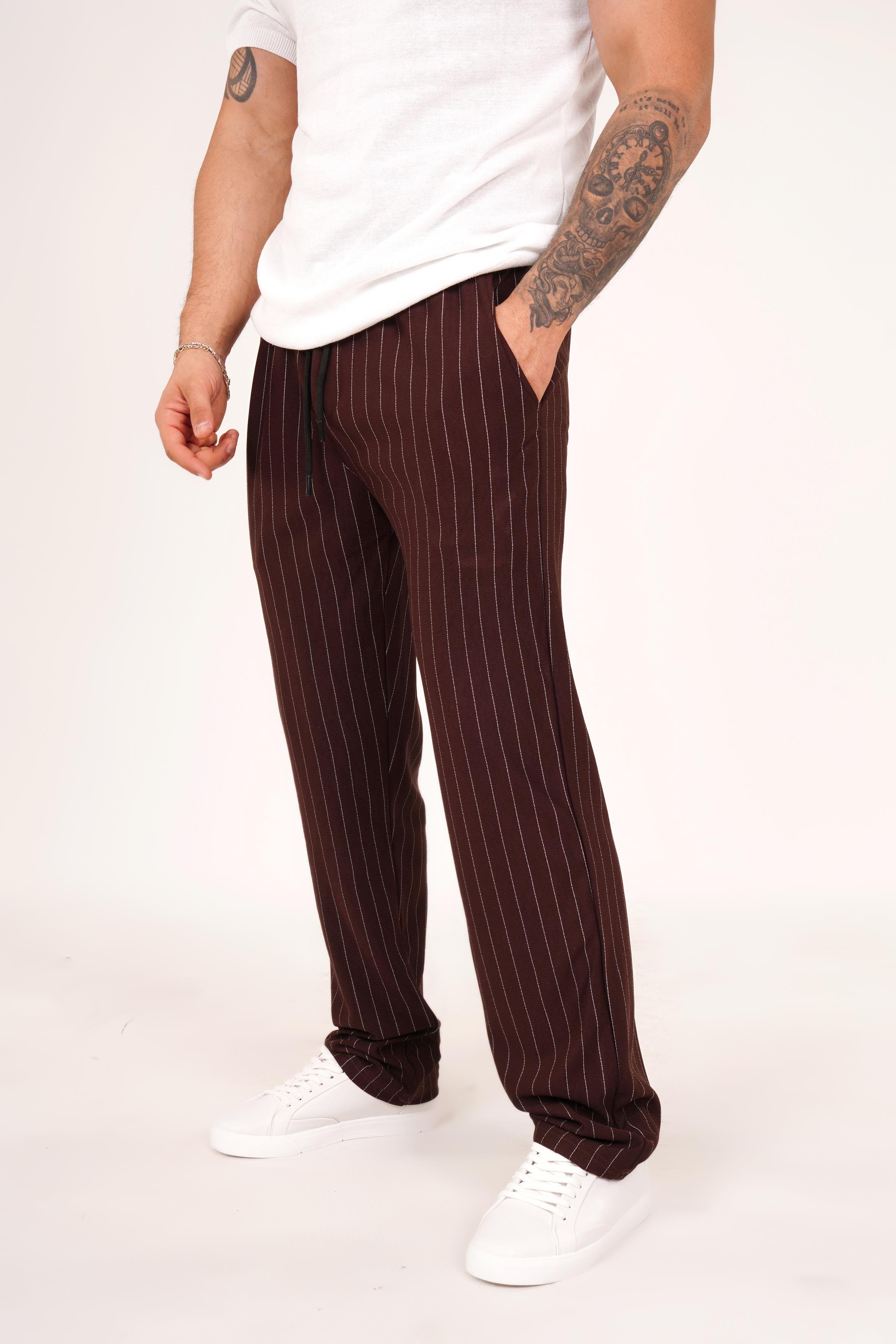KUMAŞ PANTOLONKahve Çizgili krep baggy pantolon 1024