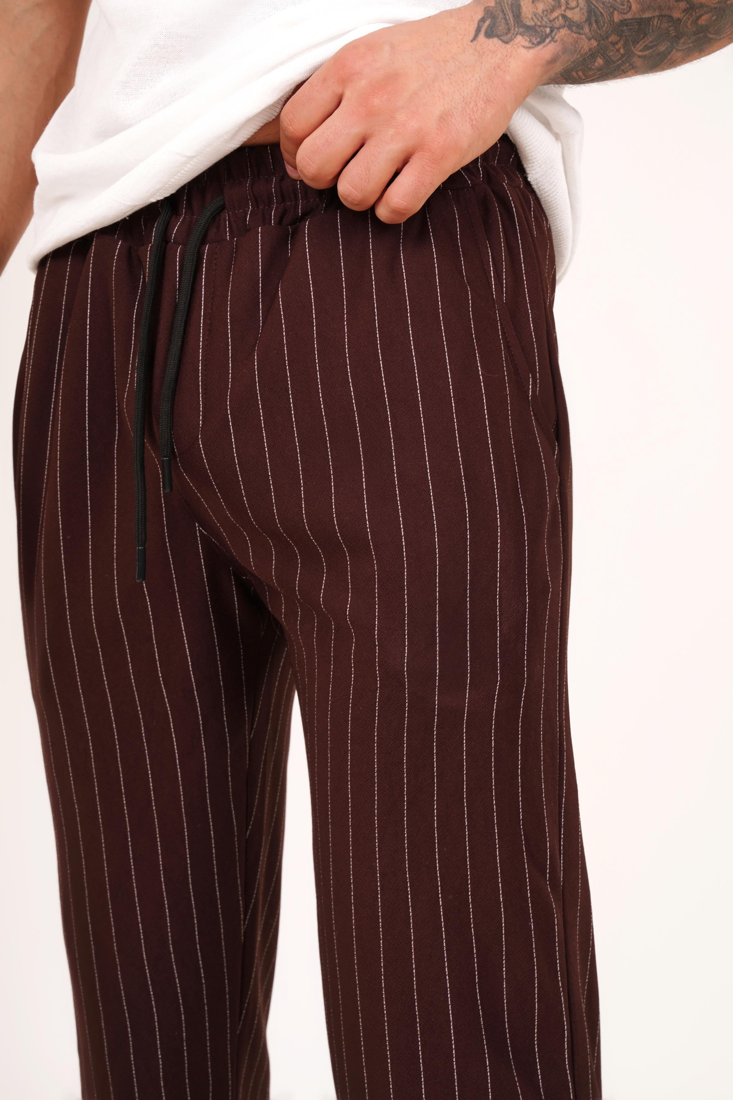 KUMAŞ PANTOLONKahve Çizgili krep baggy pantolon 1024