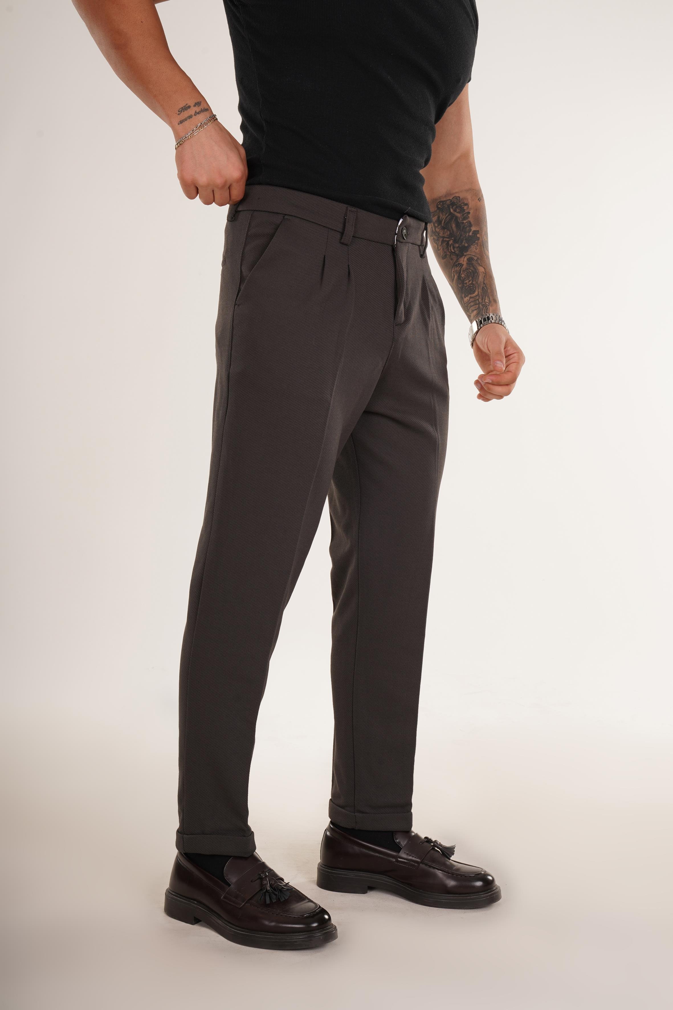 KUMAŞ PANTOLONKahve Duble Paça Pileli Kumaş Pantolon 8345