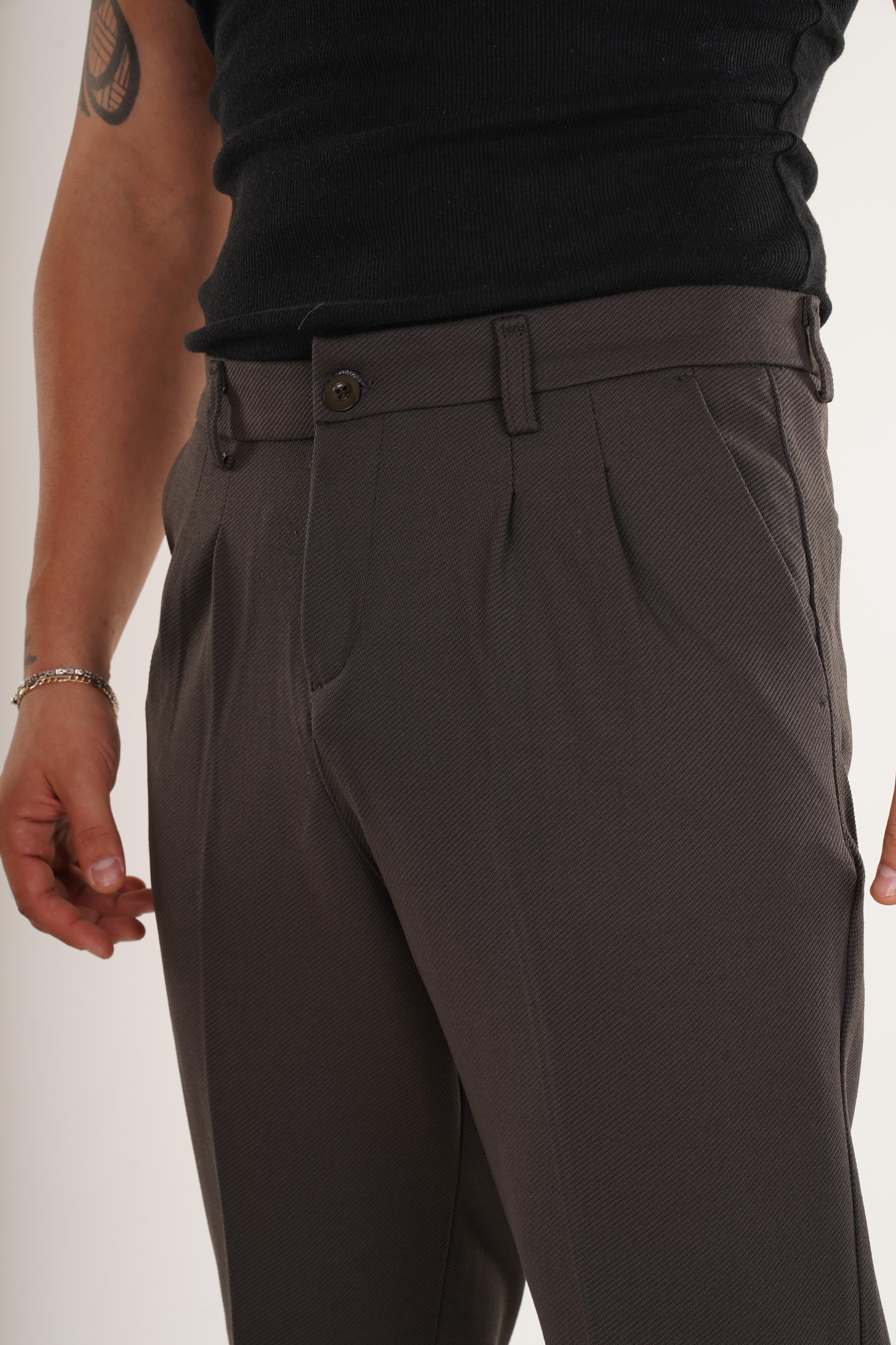 KUMAŞ PANTOLONKahve Duble Paça Pileli Kumaş Pantolon 8345
