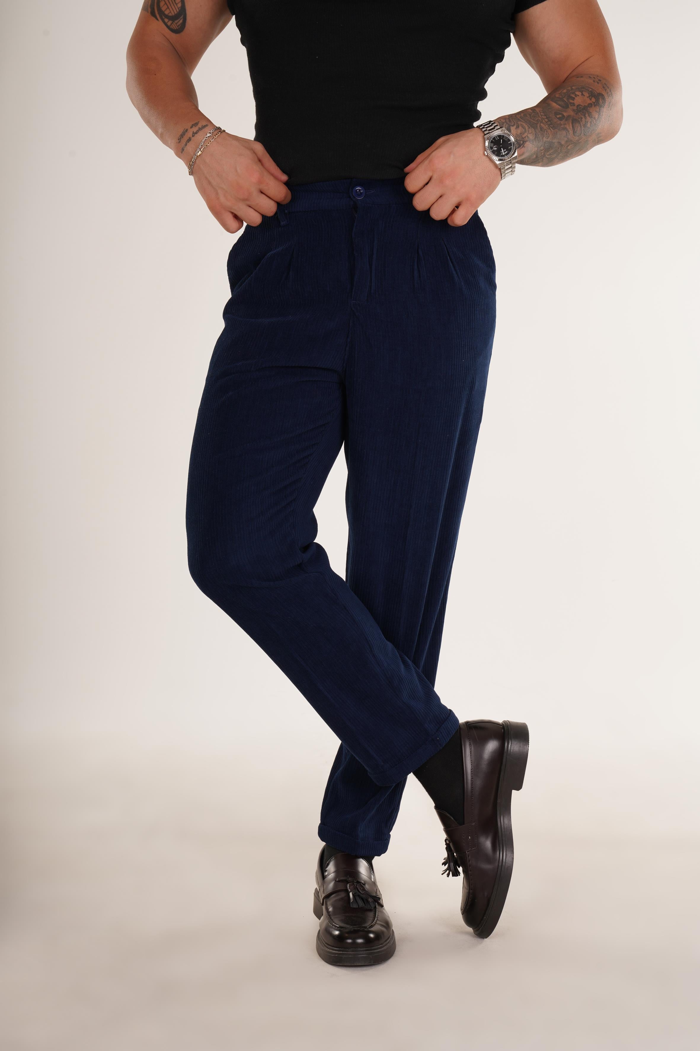 KUMAŞ PANTOLONLacivert Düz Duble Paça Kadife Pantolon 8391