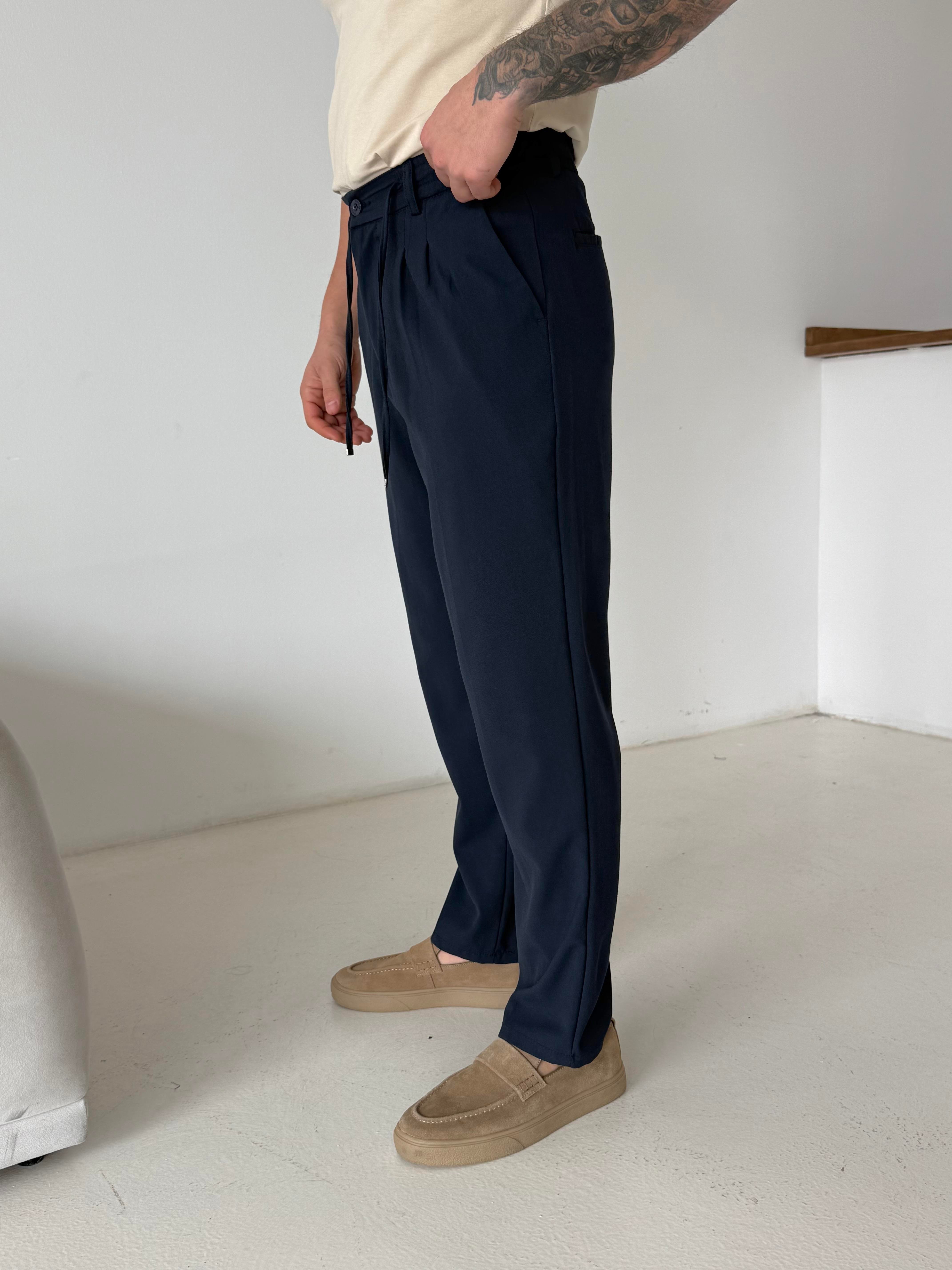 KUMAŞ PANTOLONLacivert Lastikli Bağcıklı Pamuk Bezayağı Regular Fit Kumaş Pant snz 1265