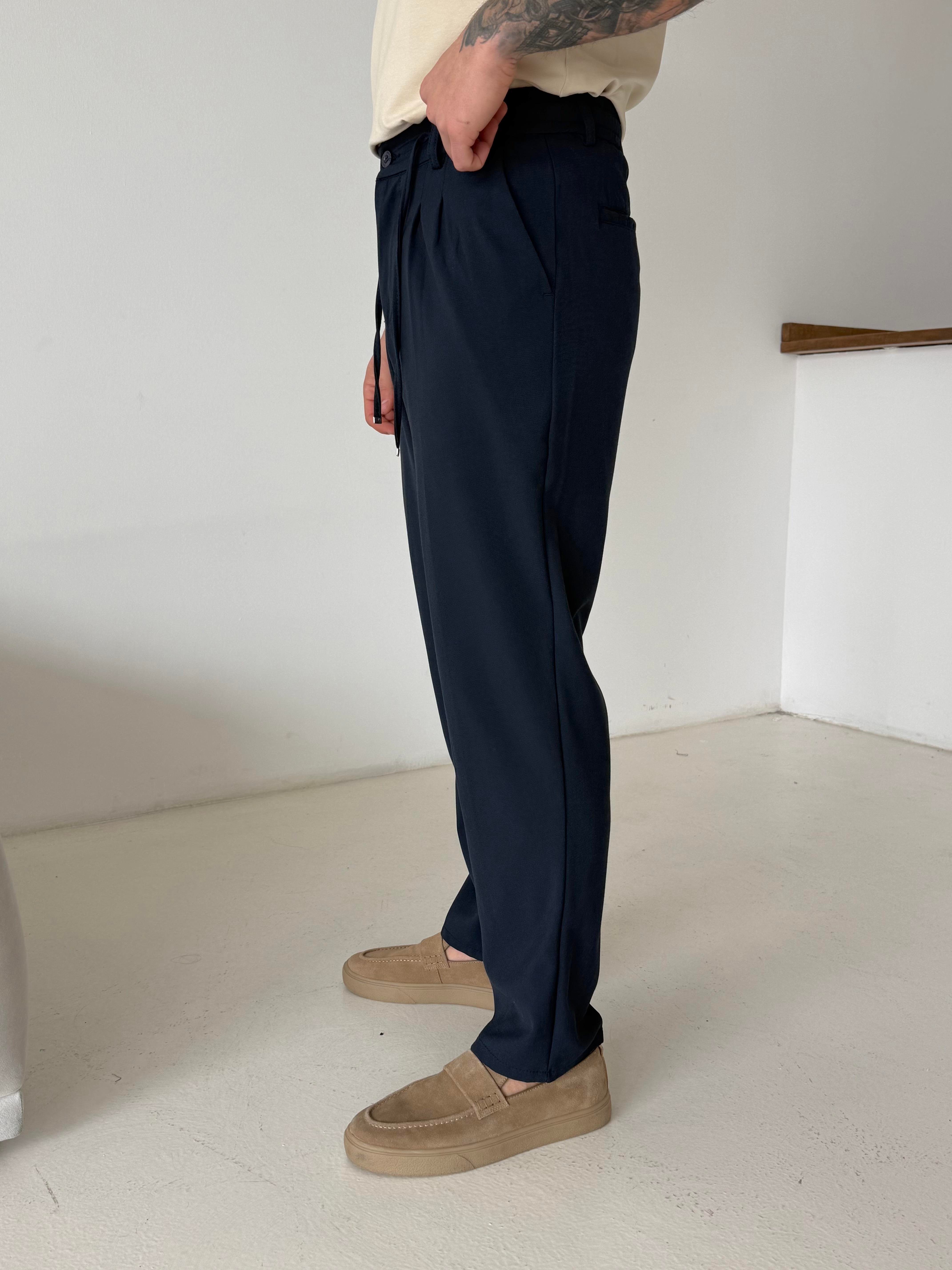 KUMAŞ PANTOLONLacivert Lastikli Bağcıklı Pamuk Bezayağı Regular Fit Kumaş Pant snz 1265
