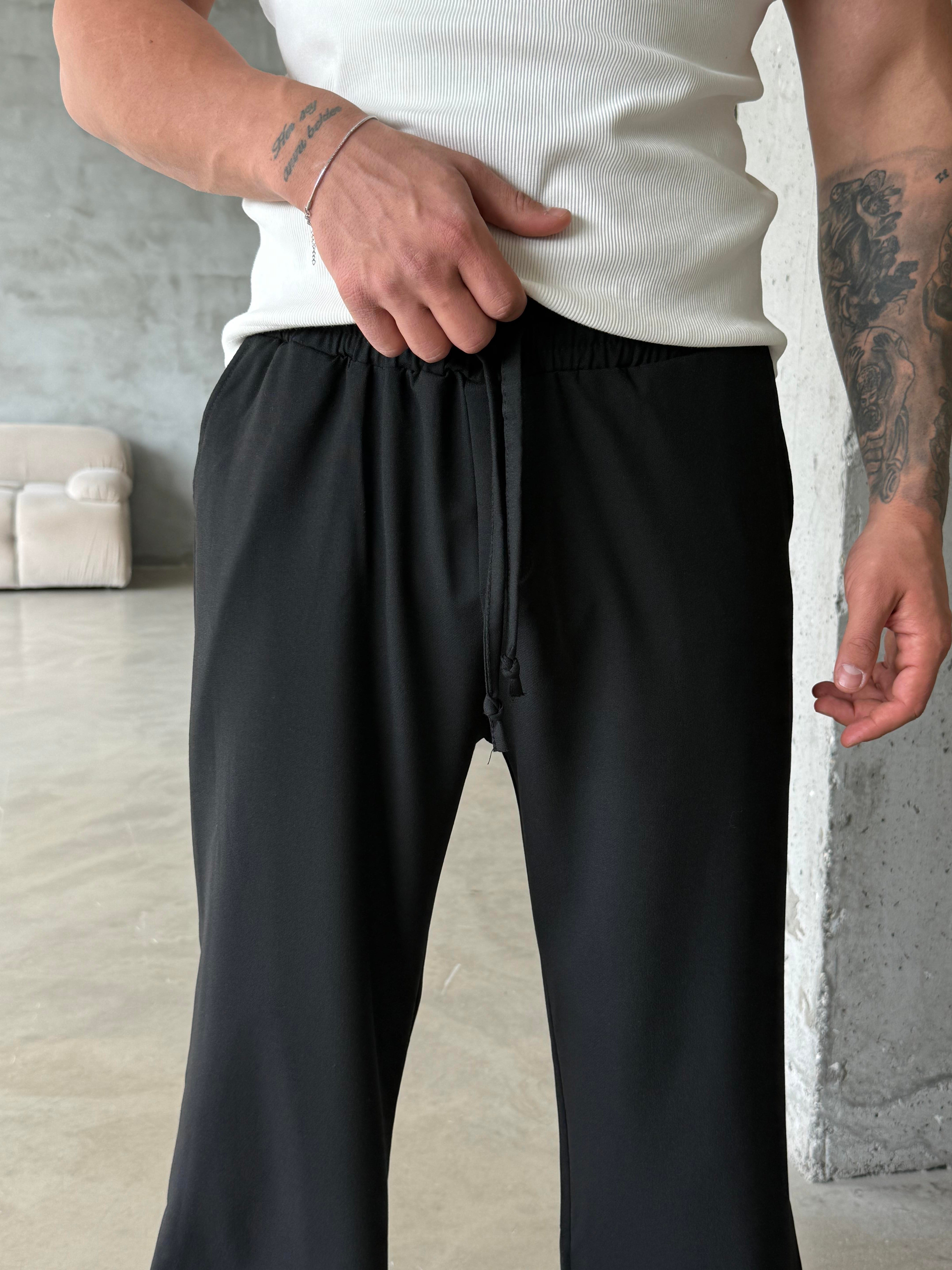 KUMAŞ PANTOLONSiyah Bol Basic Bağcıklı Kumaş Pantalon SC