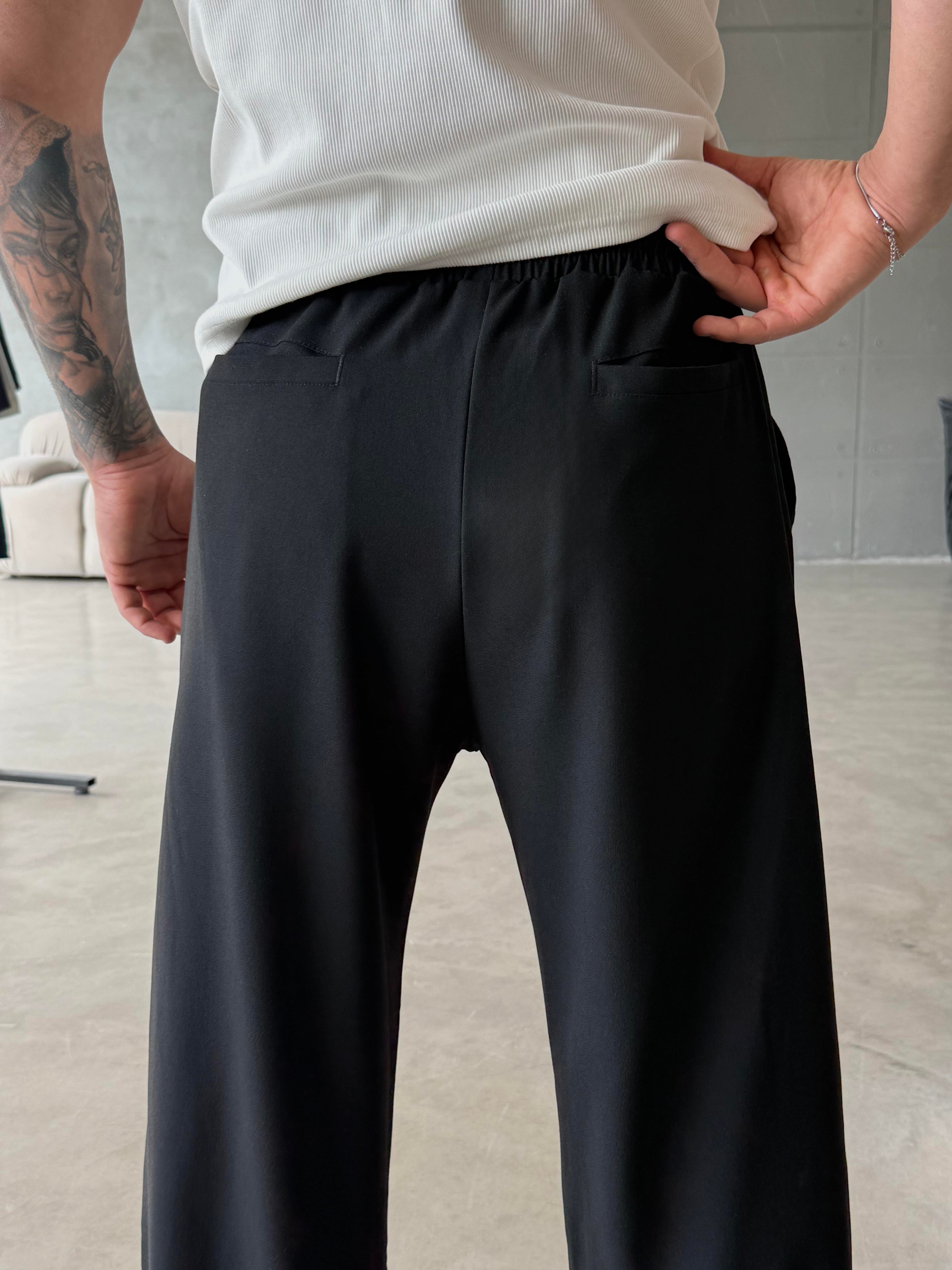 KUMAŞ PANTOLONSiyah Bol Basic Bağcıklı Kumaş Pantalon SC