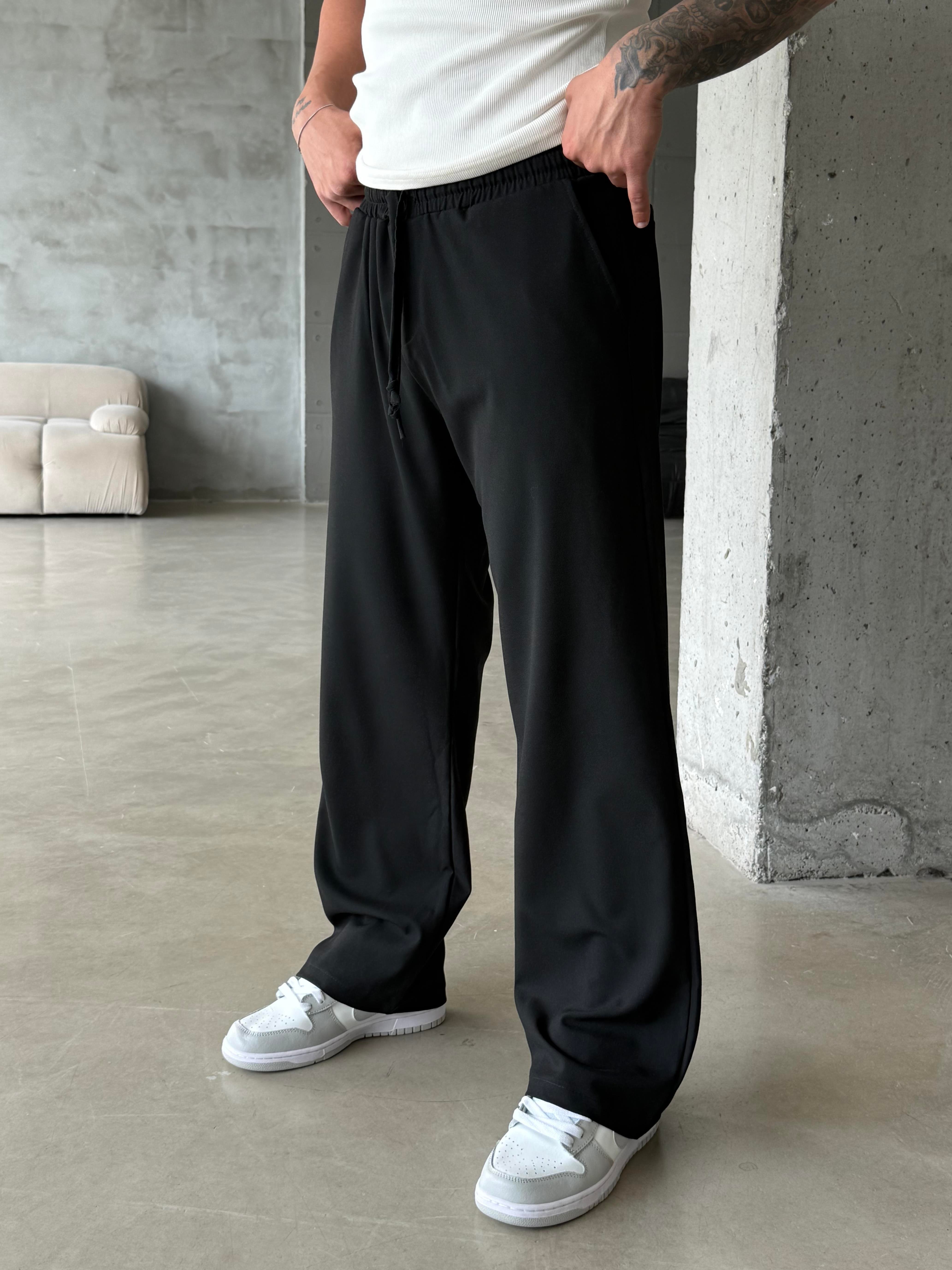 KUMAŞ PANTOLONSiyah Bol Basic Bağcıklı Kumaş Pantalon SC