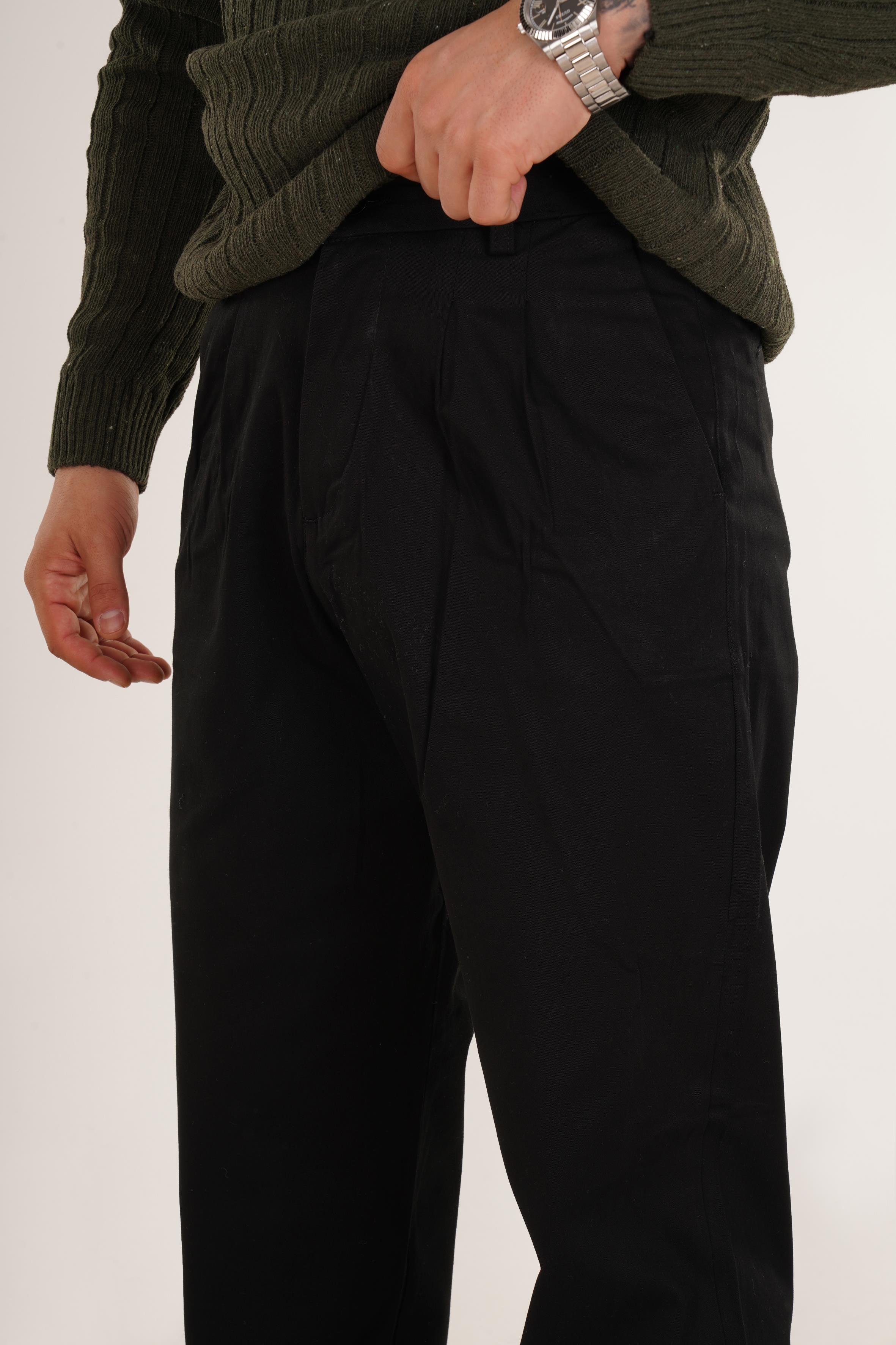 KUMAŞ PANTOLONSiyah Düz Pileli Bol Gabardin Pantolon 8386