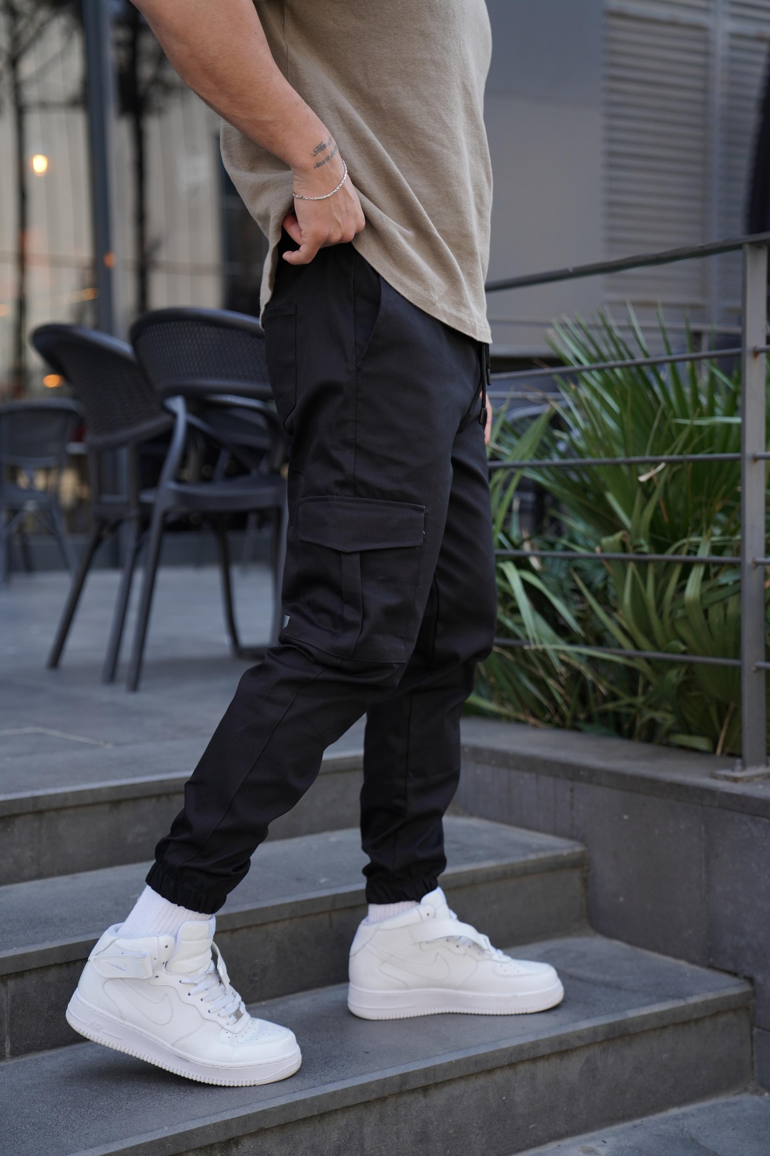 KUMAŞ PANTOLONSiyah Gabardin Kargo Cep Kelepçe Paça PLT 014