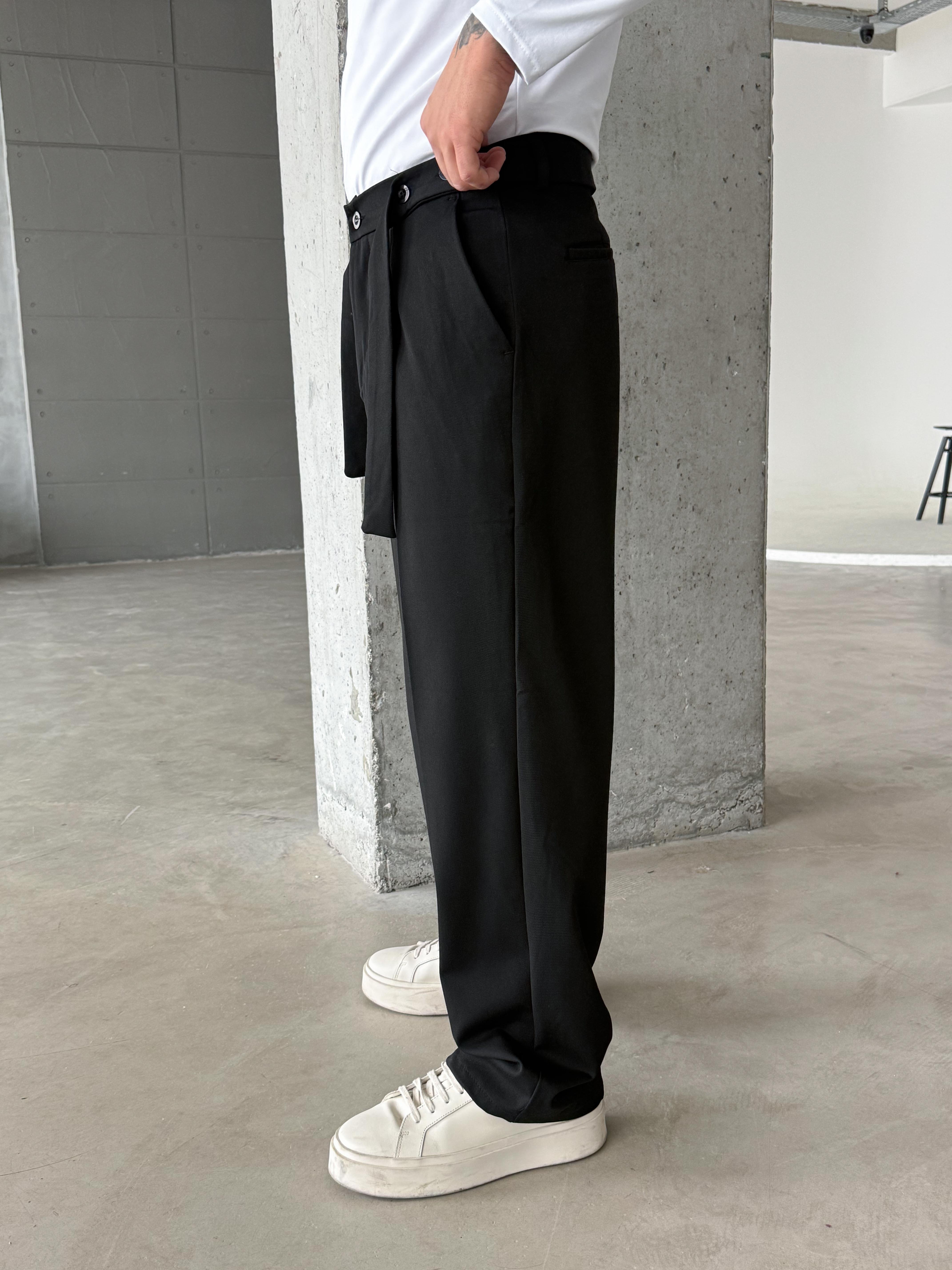 KUMAŞ PANTOLONSiyah Kendiliğinden Kemerli Baggy Kumaş Pantolon SNZ k5089