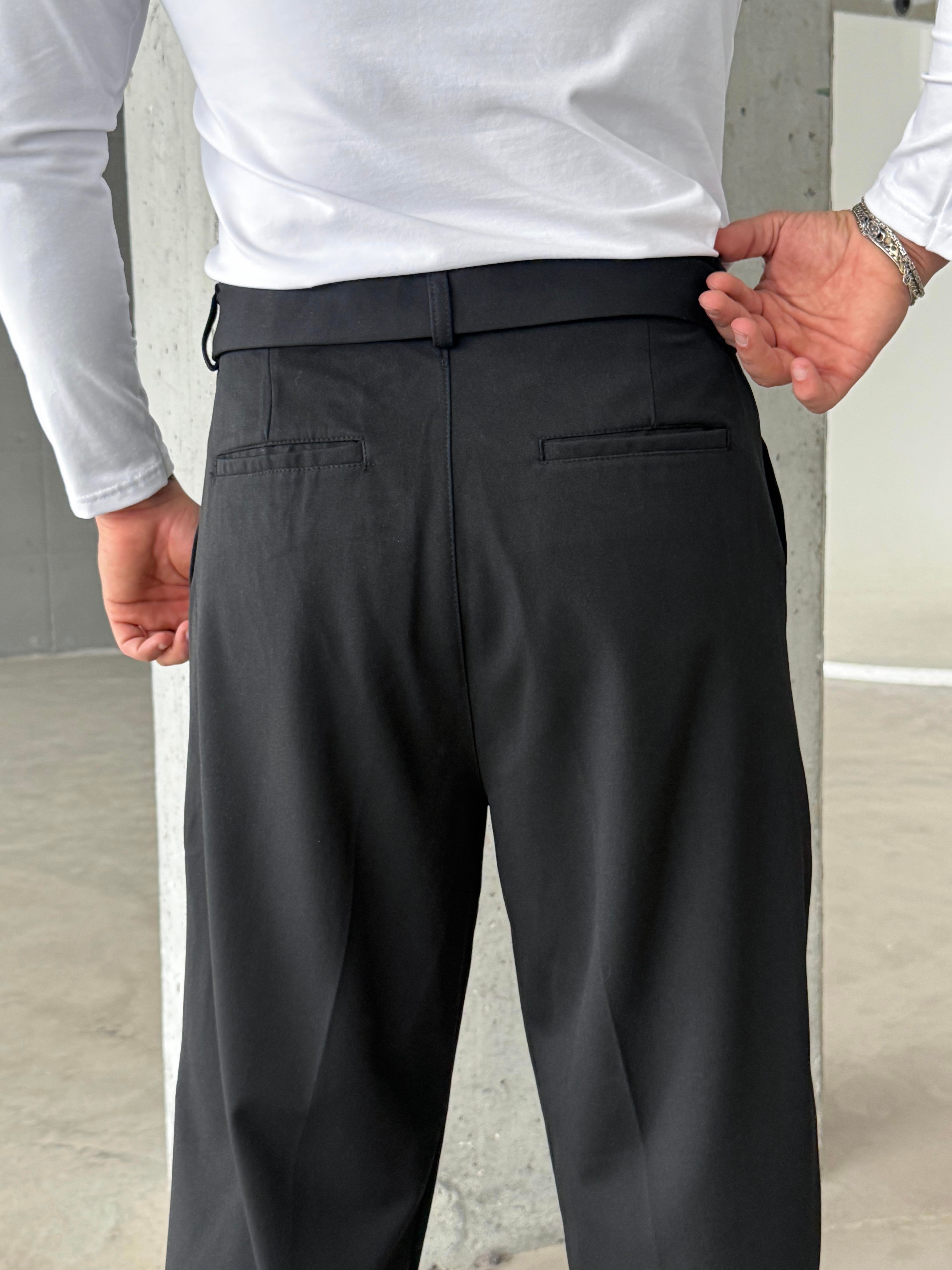KUMAŞ PANTOLONSiyah Kendiliğinden Kemerli Baggy Kumaş Pantolon SNZ k5089
