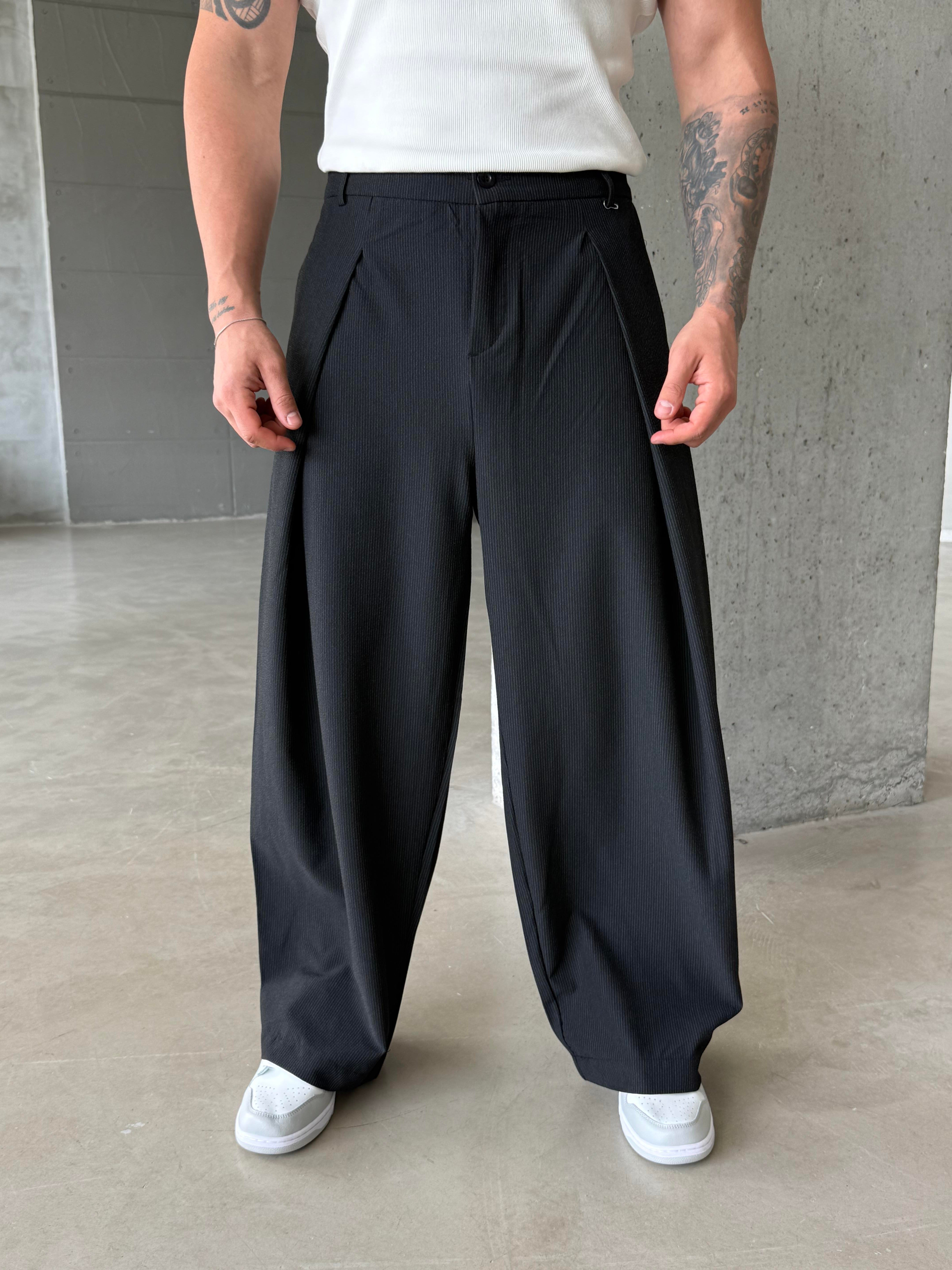 KUMAŞ PANTOLONSiyah Kore Kalıp Çizgili Kumaş Pantalon SNZ 1455