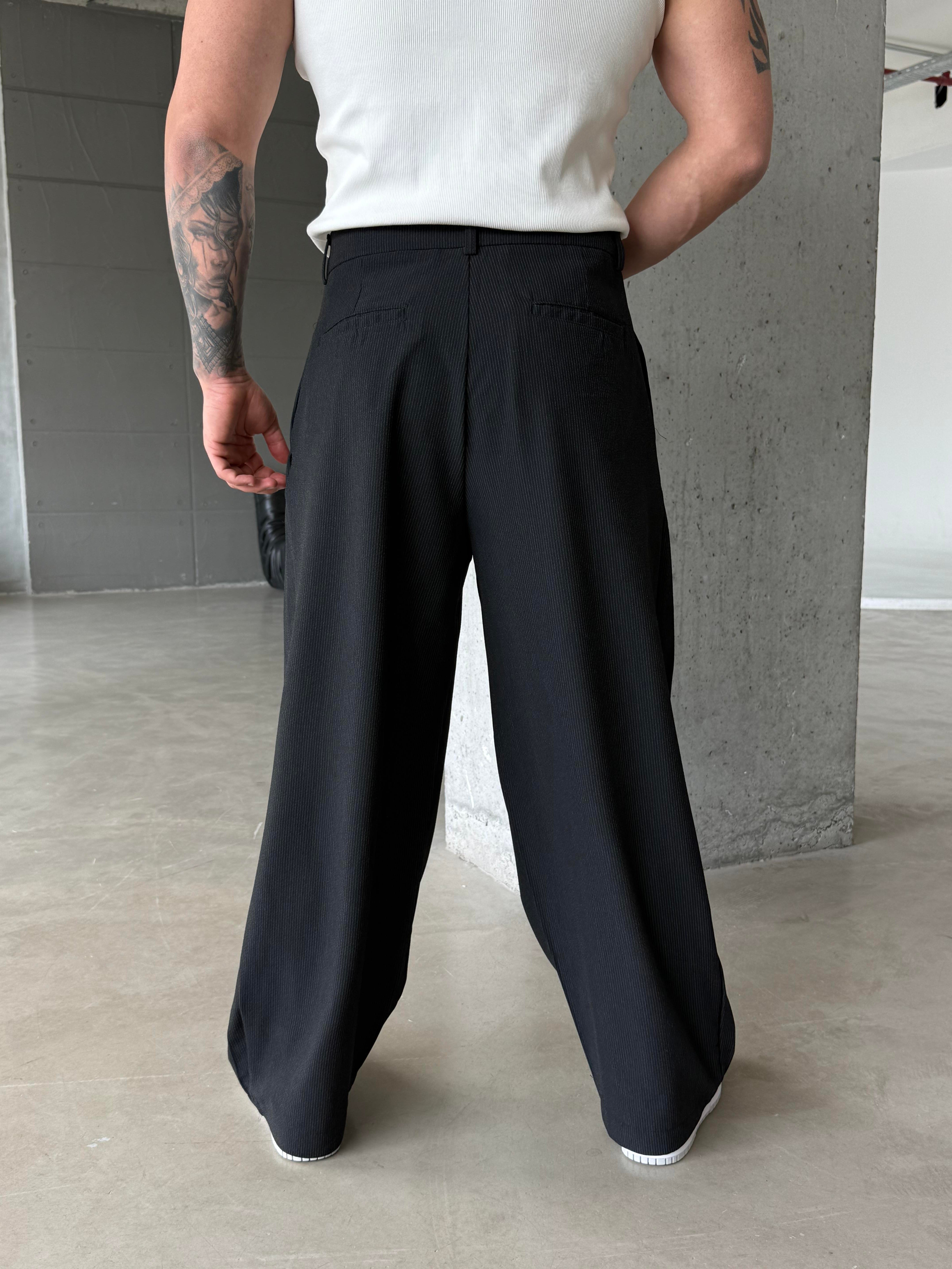 KUMAŞ PANTOLONSiyah Kore Kalıp Çizgili Kumaş Pantalon SNZ 1455