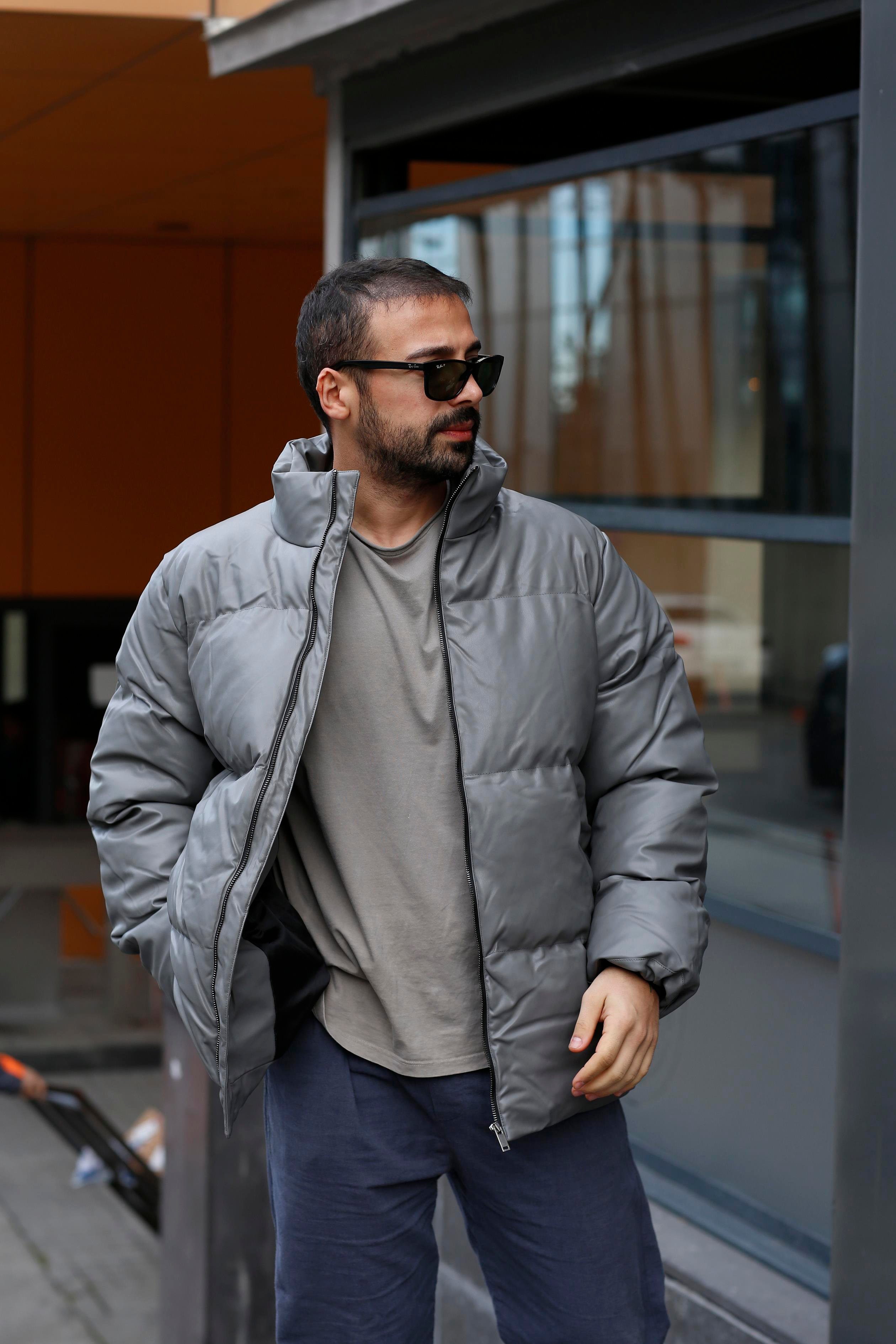 MONT & CEKETB.Gri Boyunlu Ekstra Dolumlu Kalın Deri MontVMS