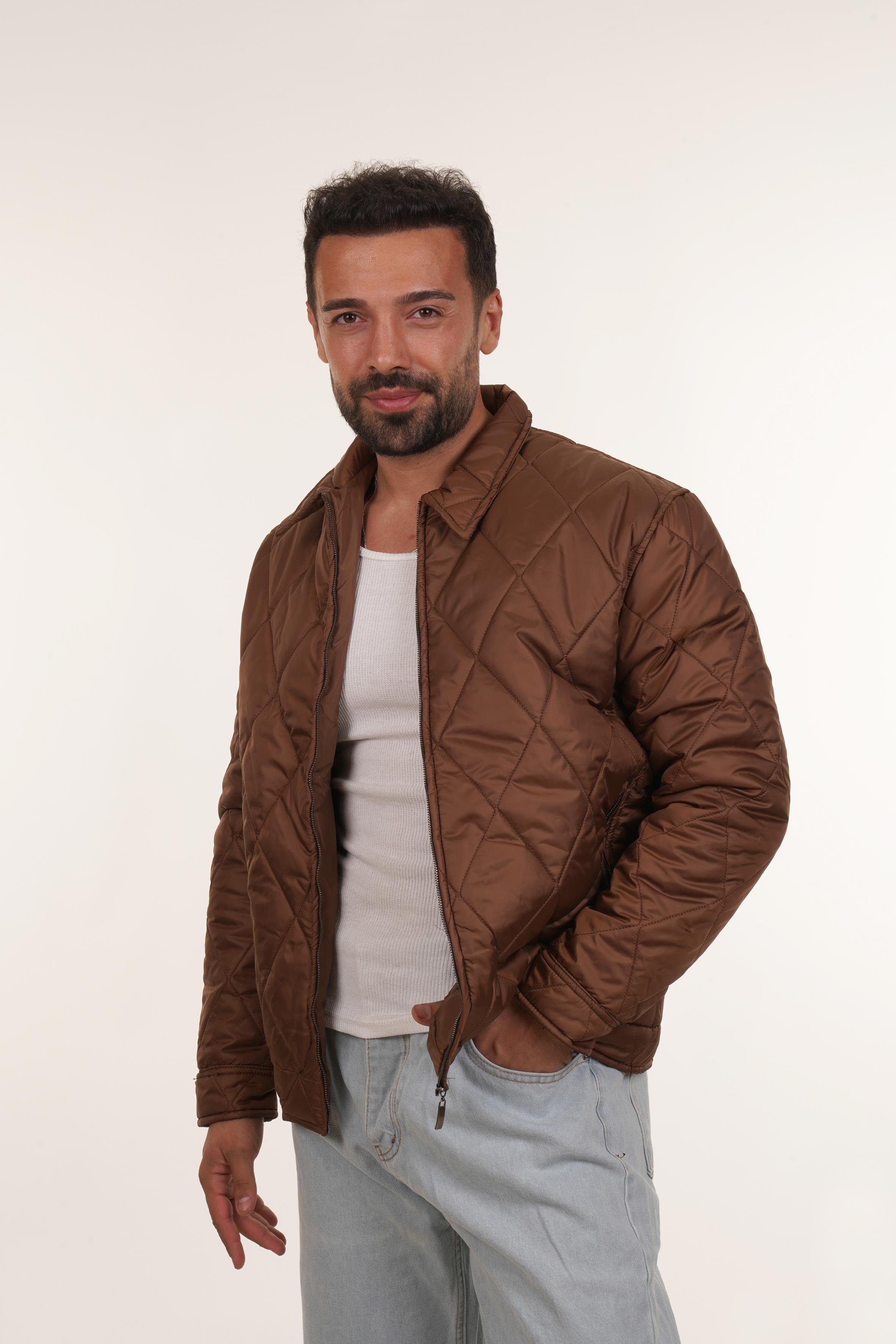 MONTAÇIK KAHVE Geniş Baklava Desenli Kapitone Mont PNC 5064