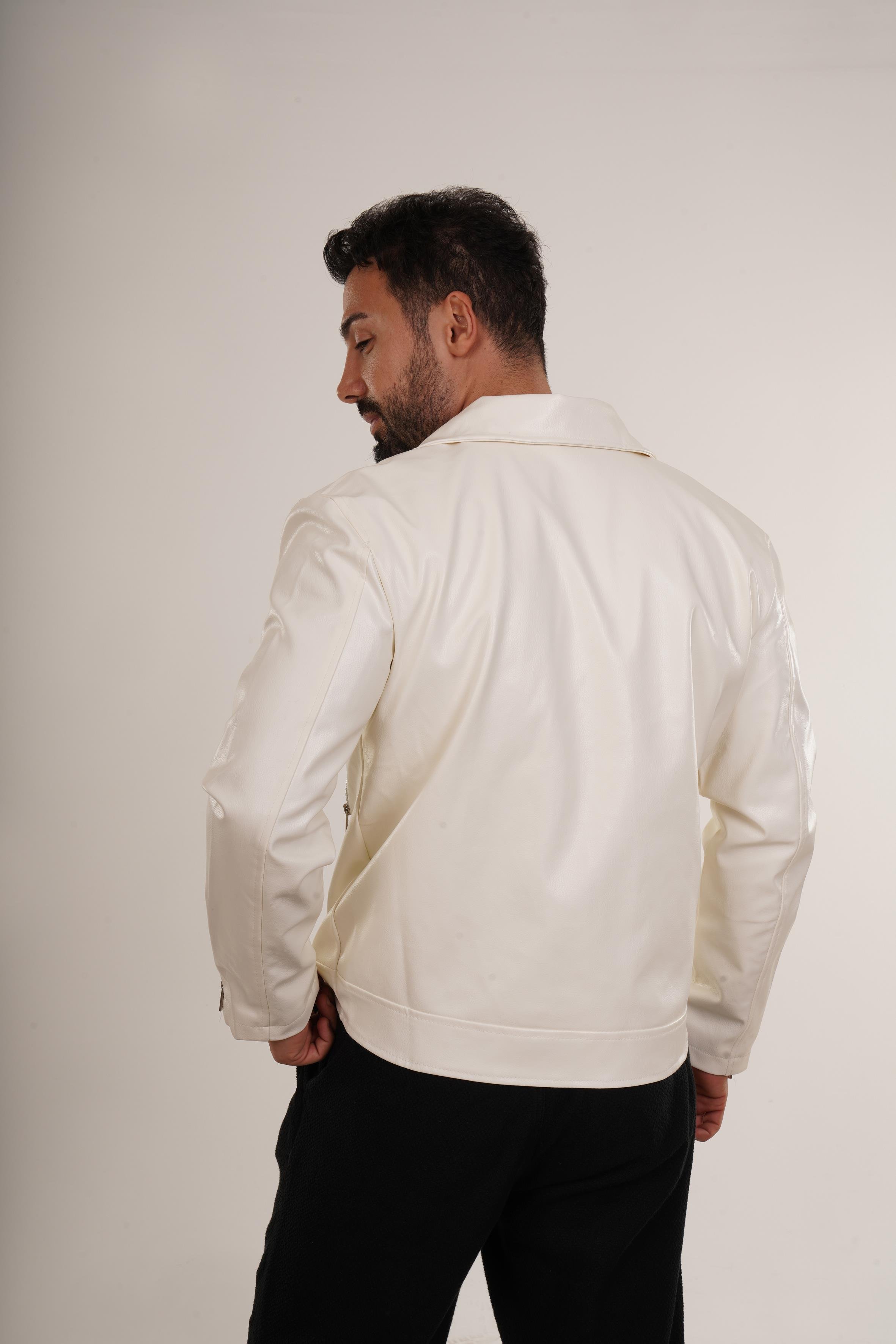 MONTBeyaz Yandan Fermuarlı Deri Mont SNZ 6316