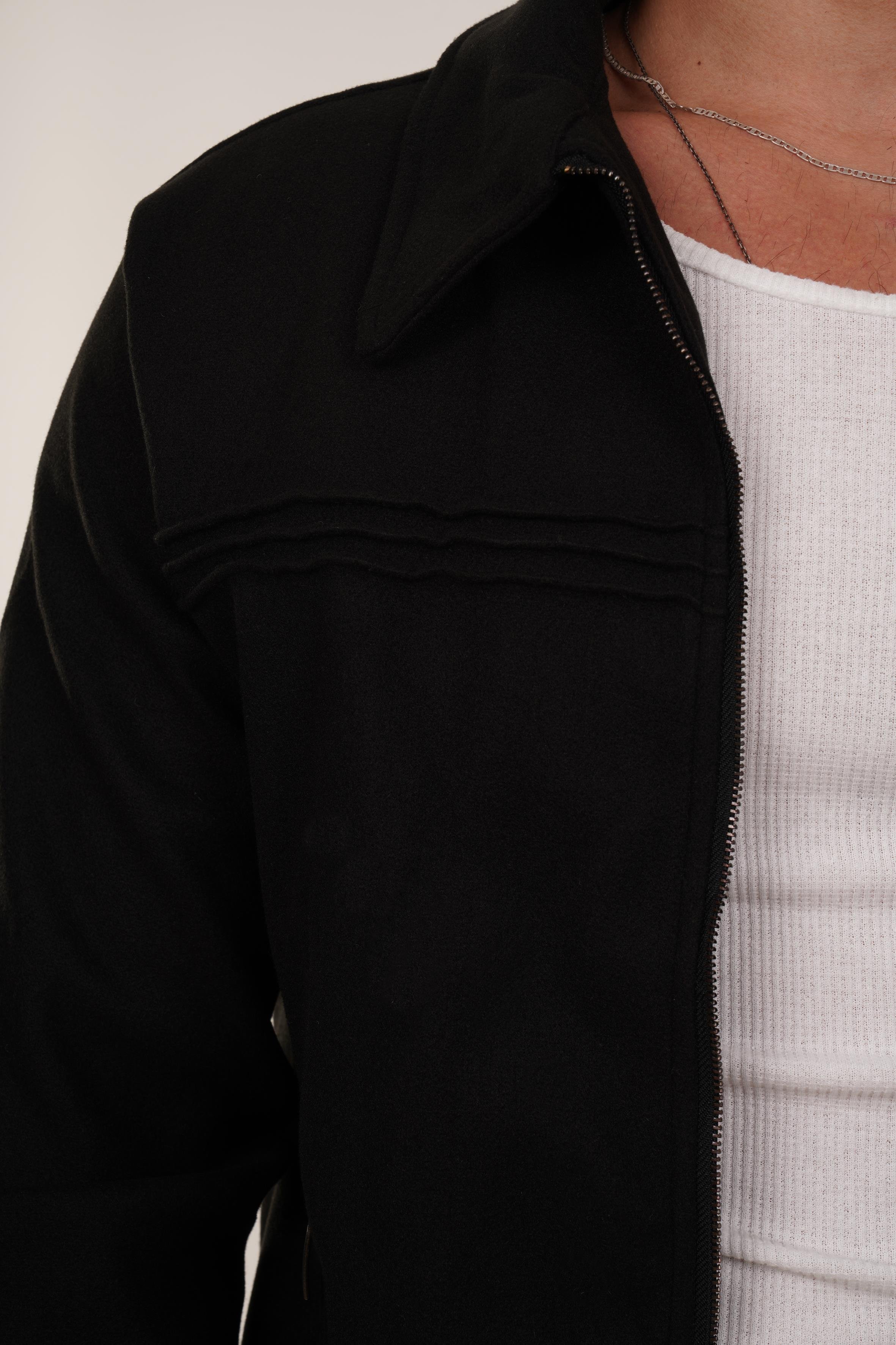 MONTSiyah Mervur Dikişli Kaşe Mont PNC 5072
