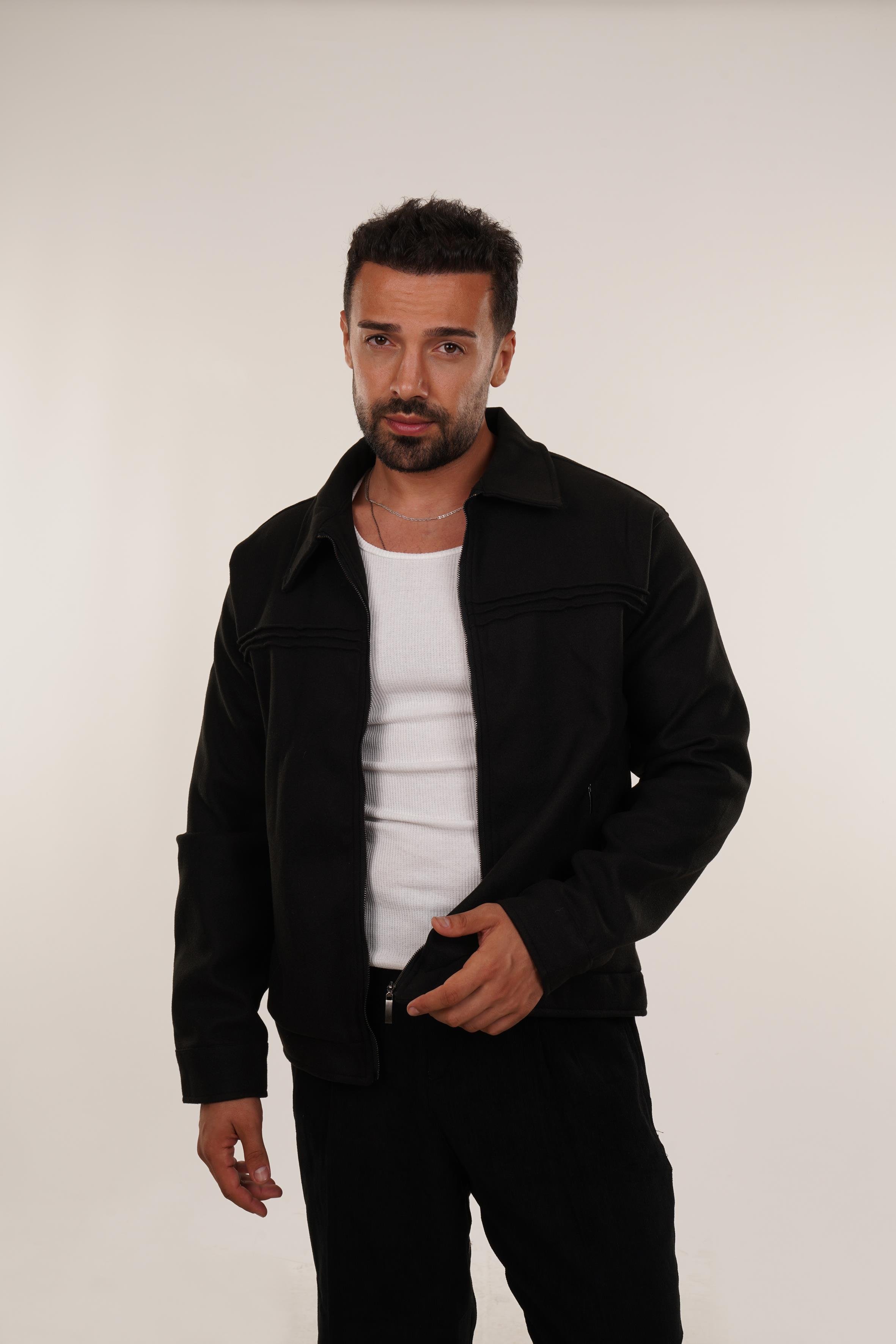 MONTSiyah Mervur Dikişli Kaşe Mont PNC 5072