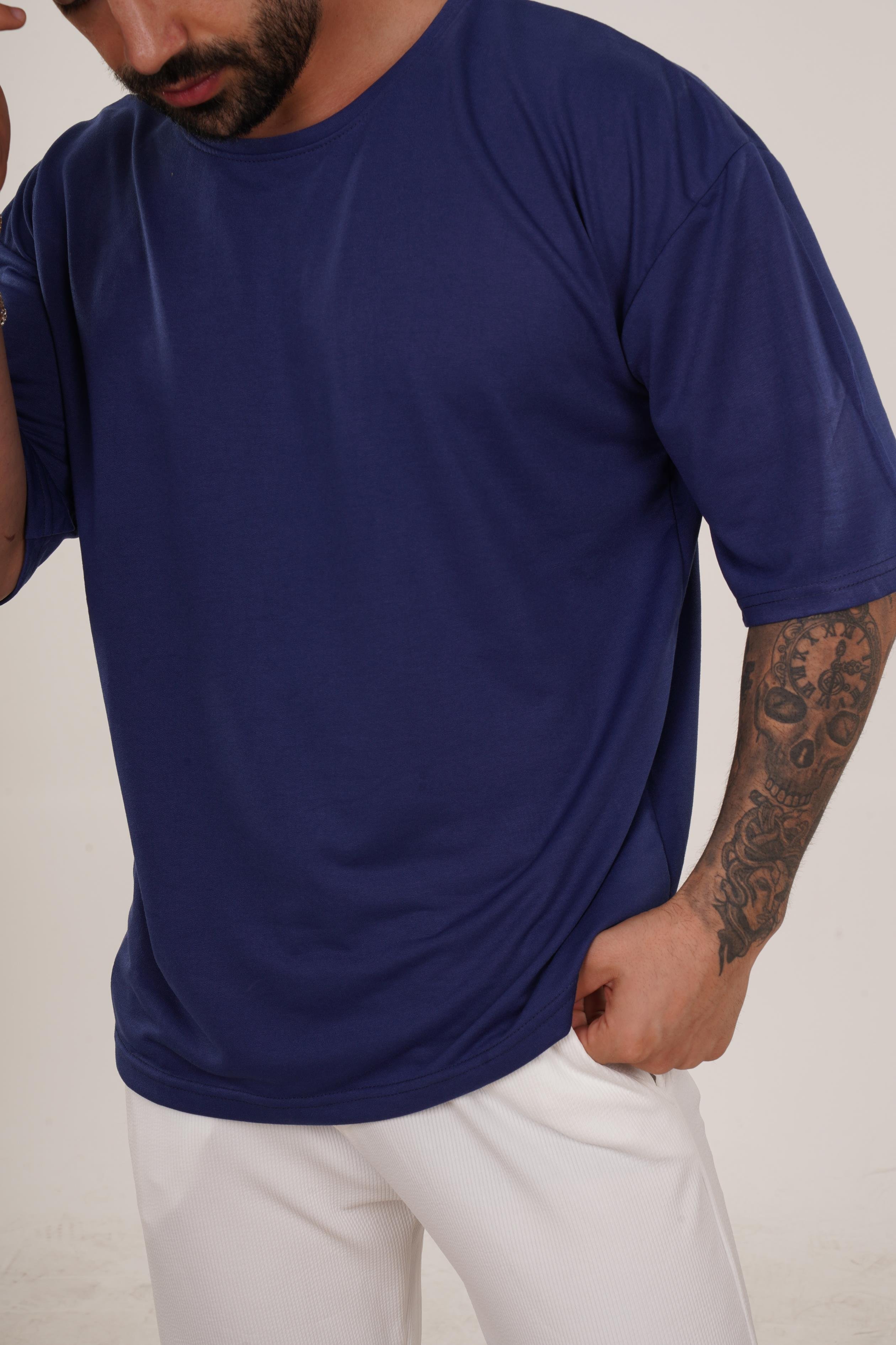 OVERSİZE T-SHİRTGece Mavisi 2 İplik Double Kalıp Oversize T-SHIRT GRK