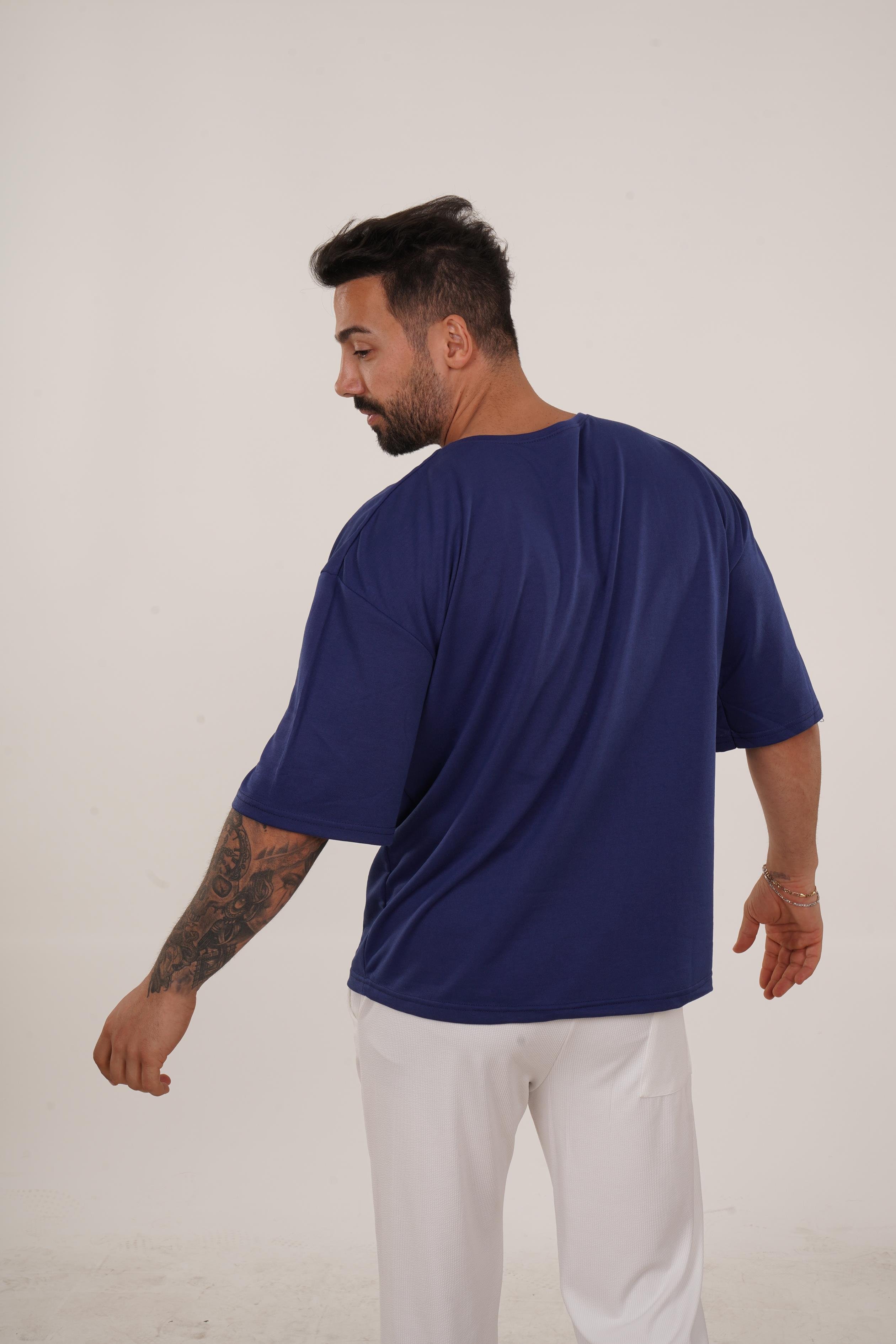 OVERSİZE T-SHİRTGece Mavisi 2 İplik Double Kalıp Oversize T-SHIRT GRK