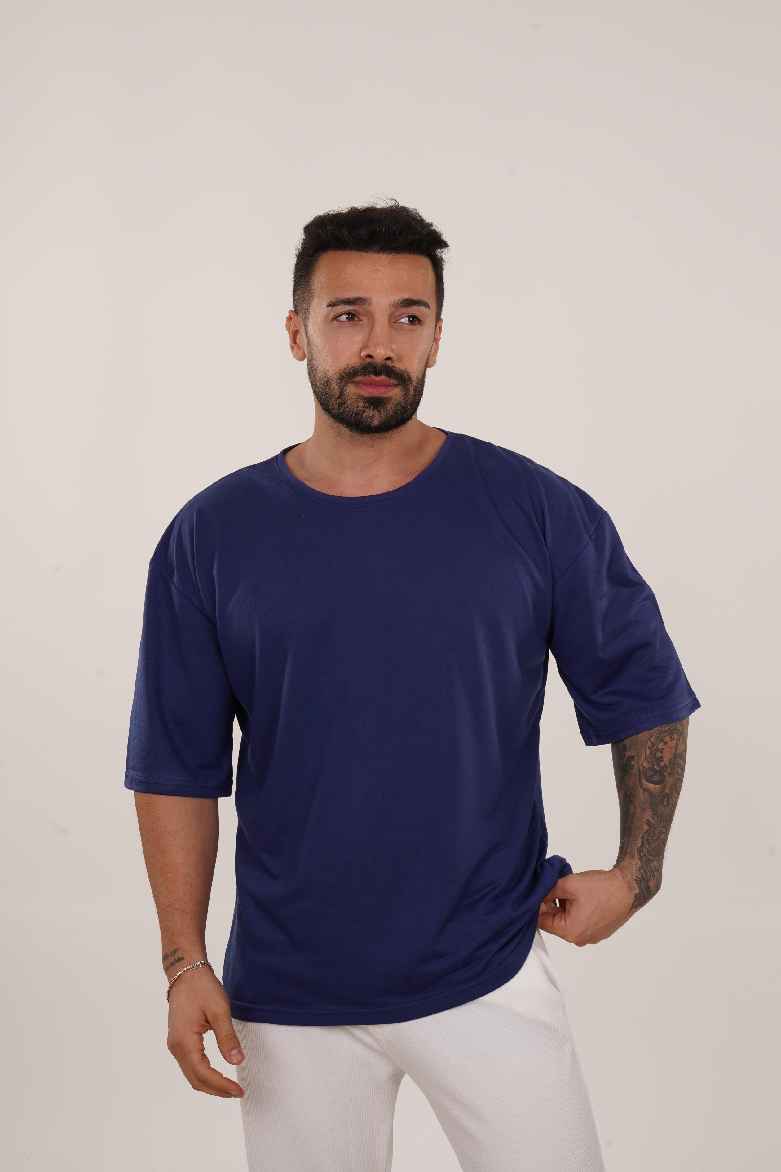 OVERSİZE T-SHİRTGece Mavisi 2 İplik Double Kalıp Oversize T-SHIRT GRK