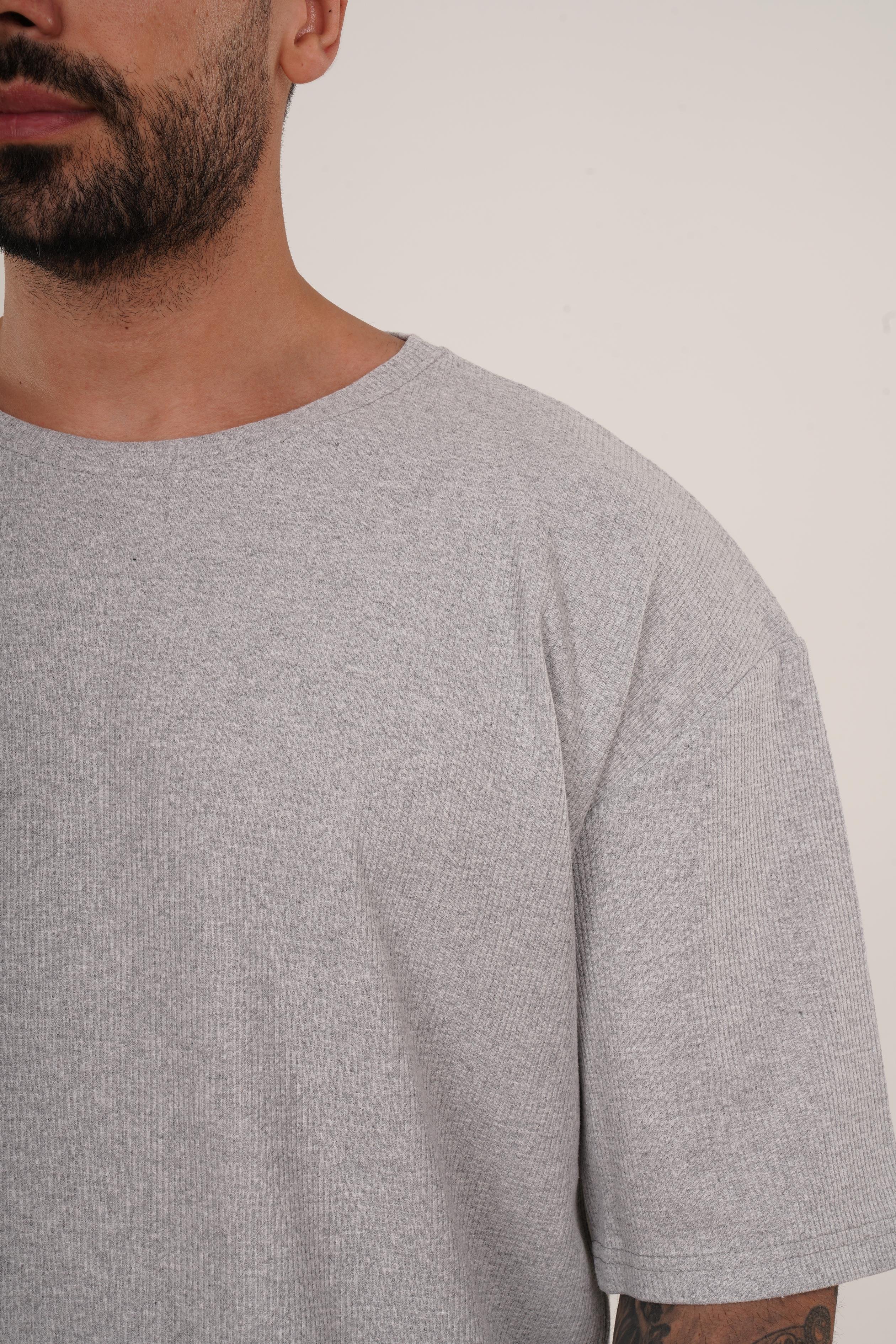 OVERSİZE T-SHİRTGri Waffle Double Kalıp Oversize T-shırt SC