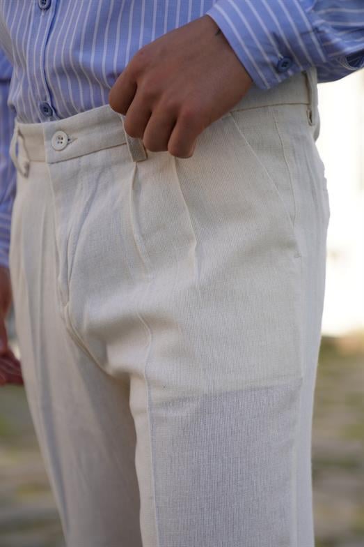PantalonBej OLD MONEY İTHAL KUMAŞ DUBLE BORU PAÇA PANTALON SNZ 3900 2024