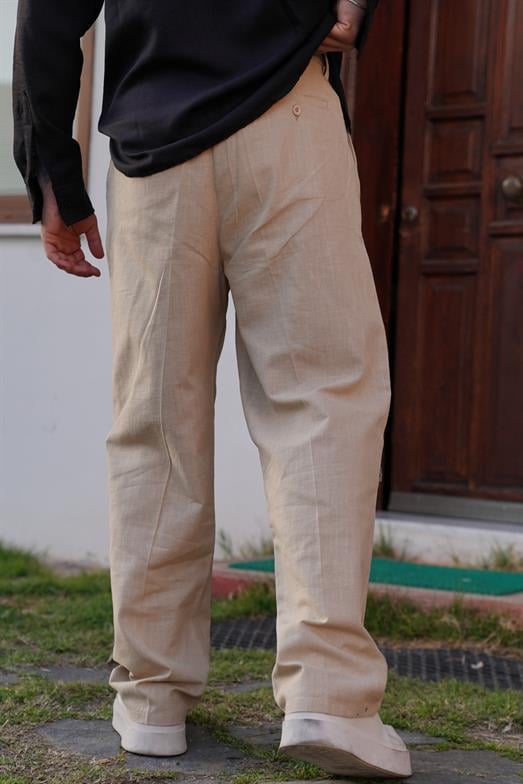 PantalonBej PİLELİ BAGGY KALIP KETEN PANTALON SNZ 3937 2024
