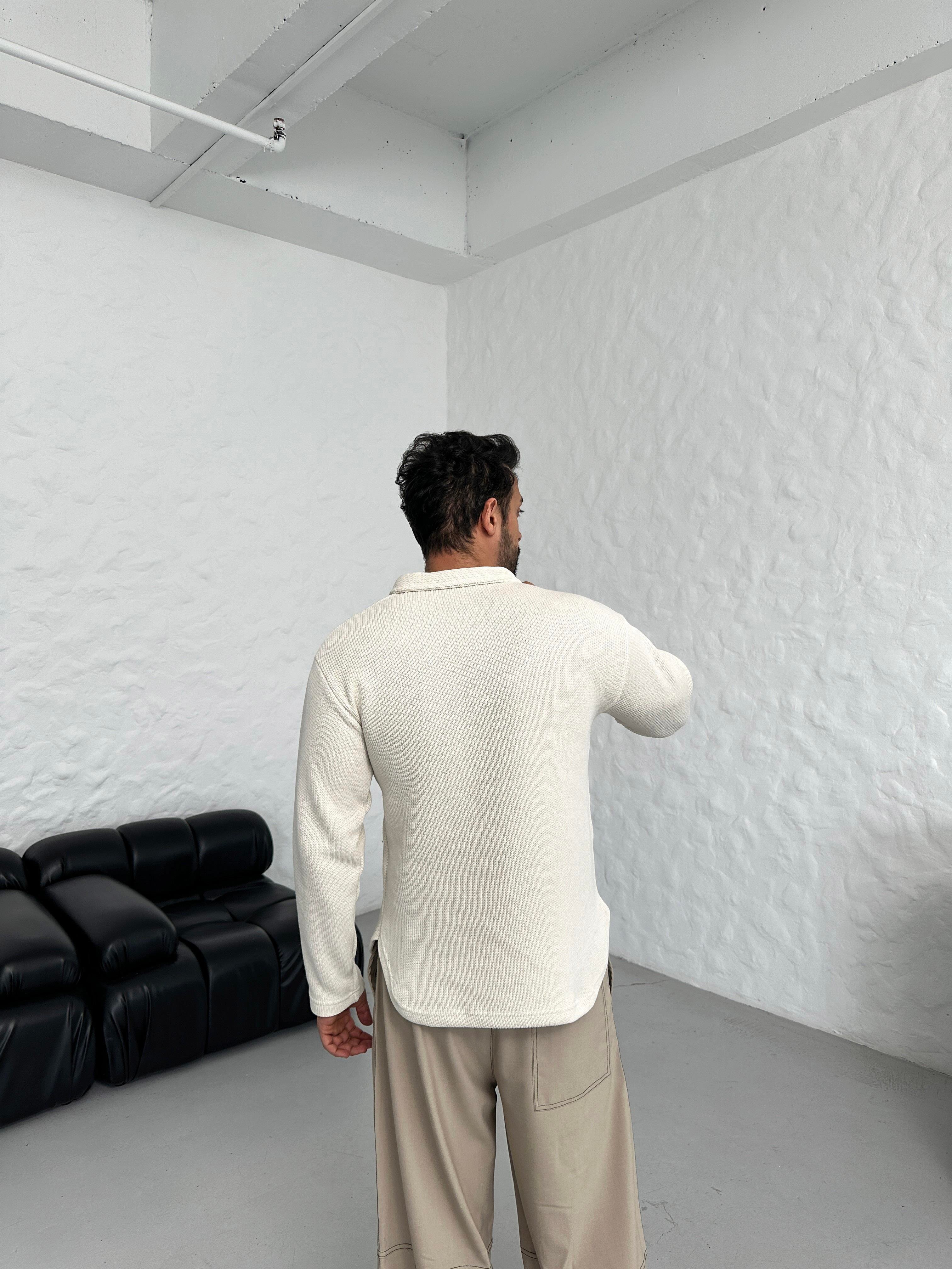 POLO YAKABeyaz Fermuarlı Polo Örme Triko SNZ M8417