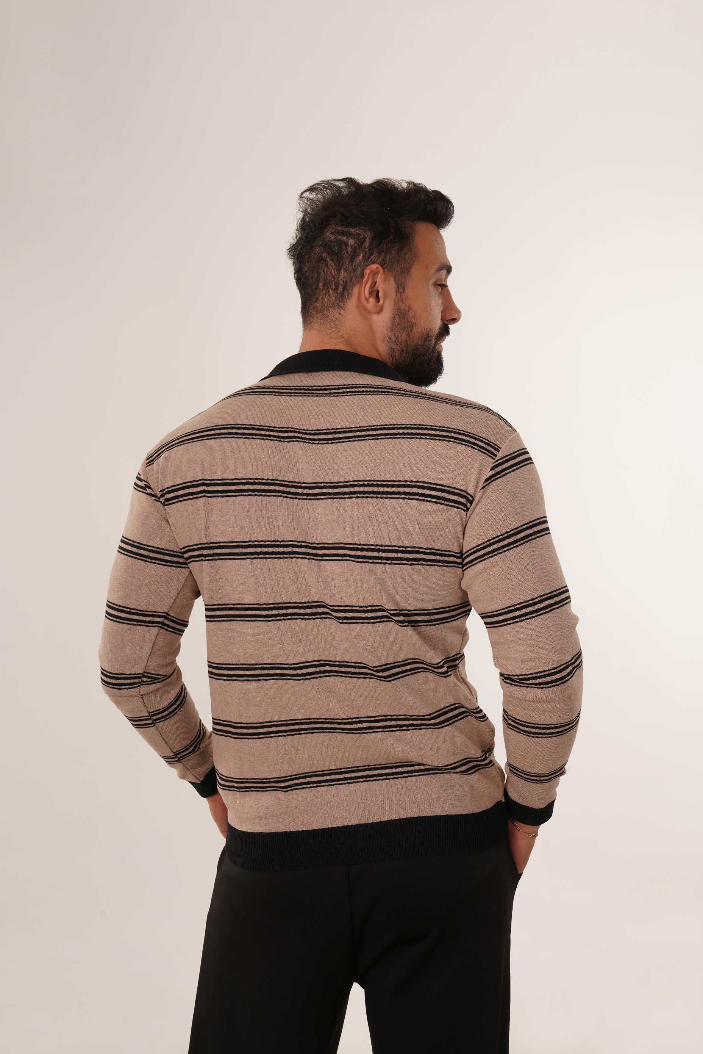 POLO YAKAKrem Çizgili Triko Polo Yaka TB