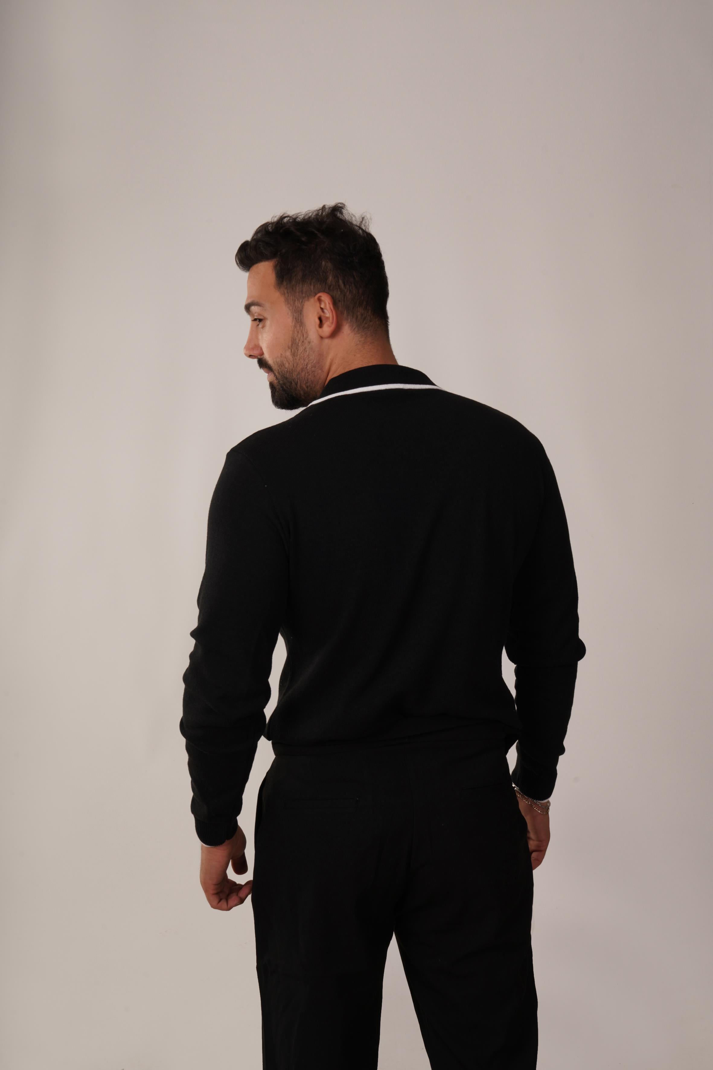 POLO YAKASiyah Fermuarlı Triko Polo Yaka