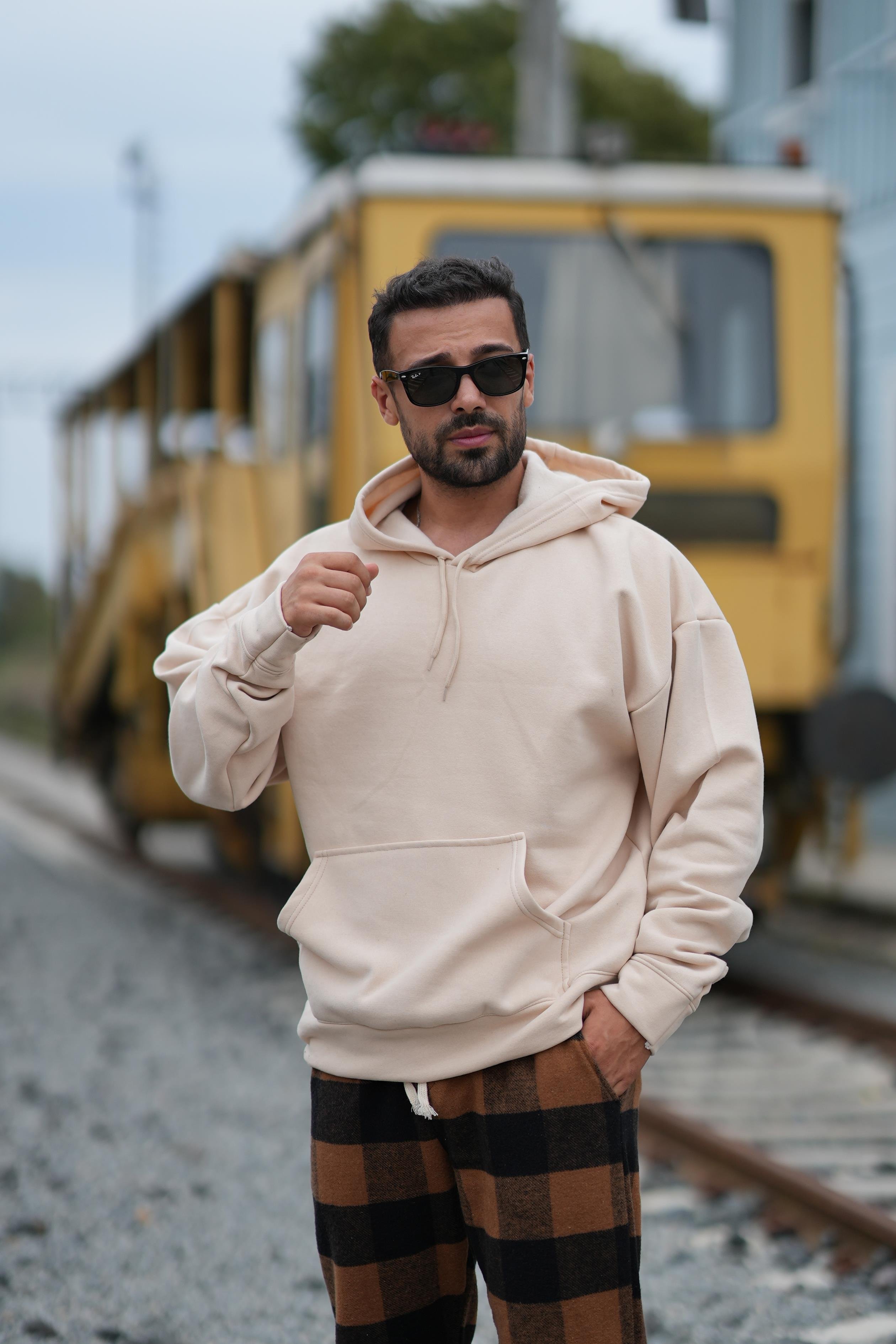 SweatBej 3 İPLİK ŞARDONLU OVERSİZE KAPŞONLU SC