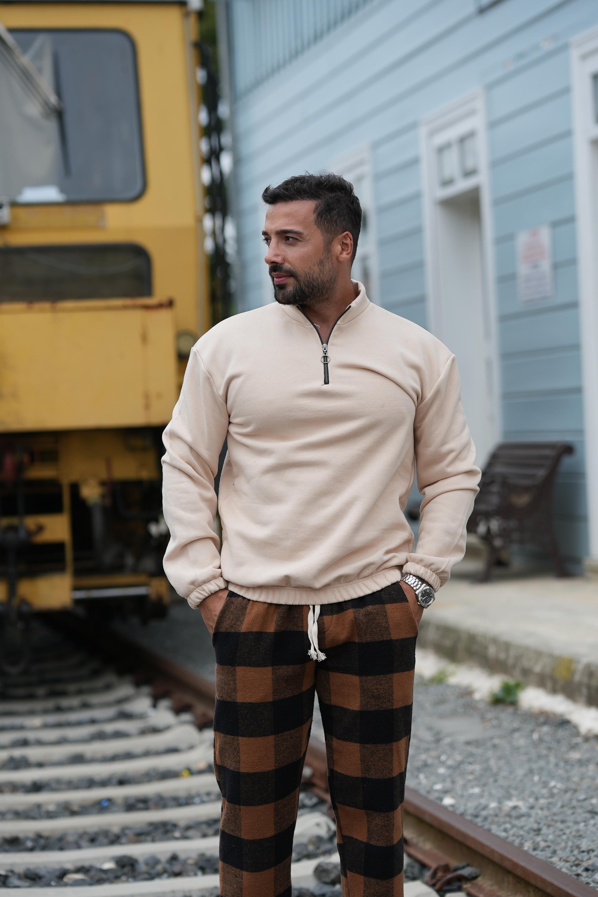 SweatBEJ 3 iplik yarım fermuarlı sweatshirt SC