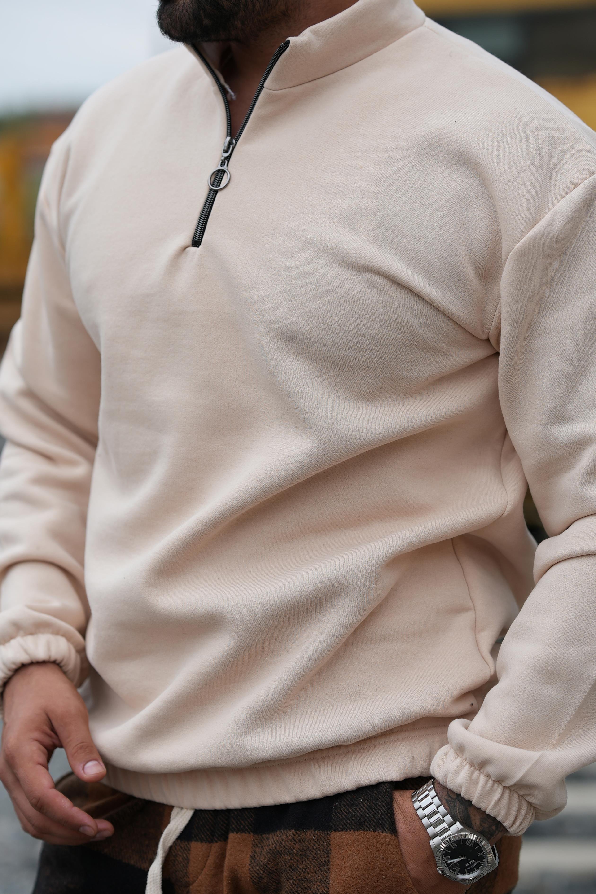 SweatBEJ 3 iplik yarım fermuarlı sweatshirt SC