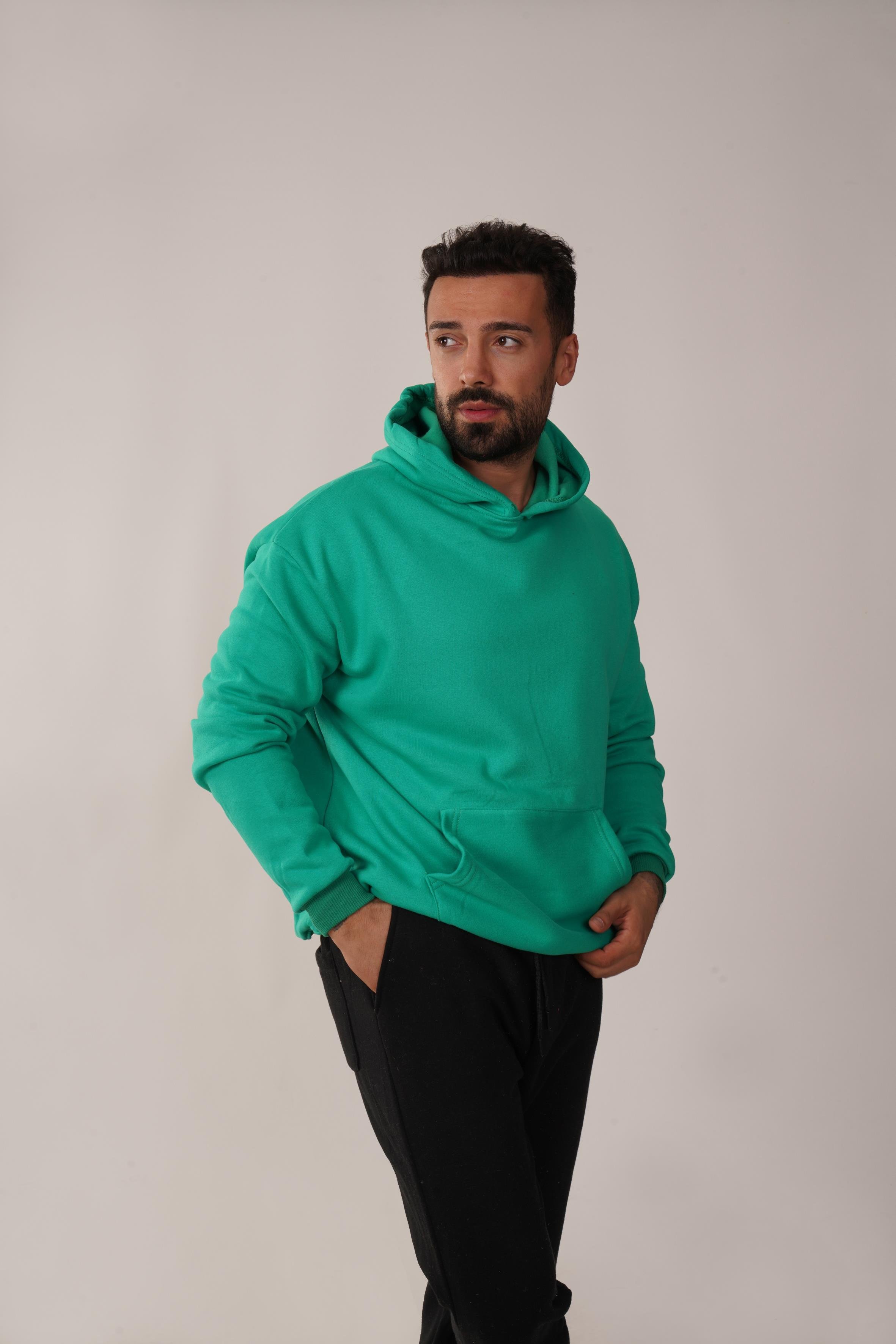 SweatÇamyeşili 3 İplik Kapşonlu Hoodie ZB