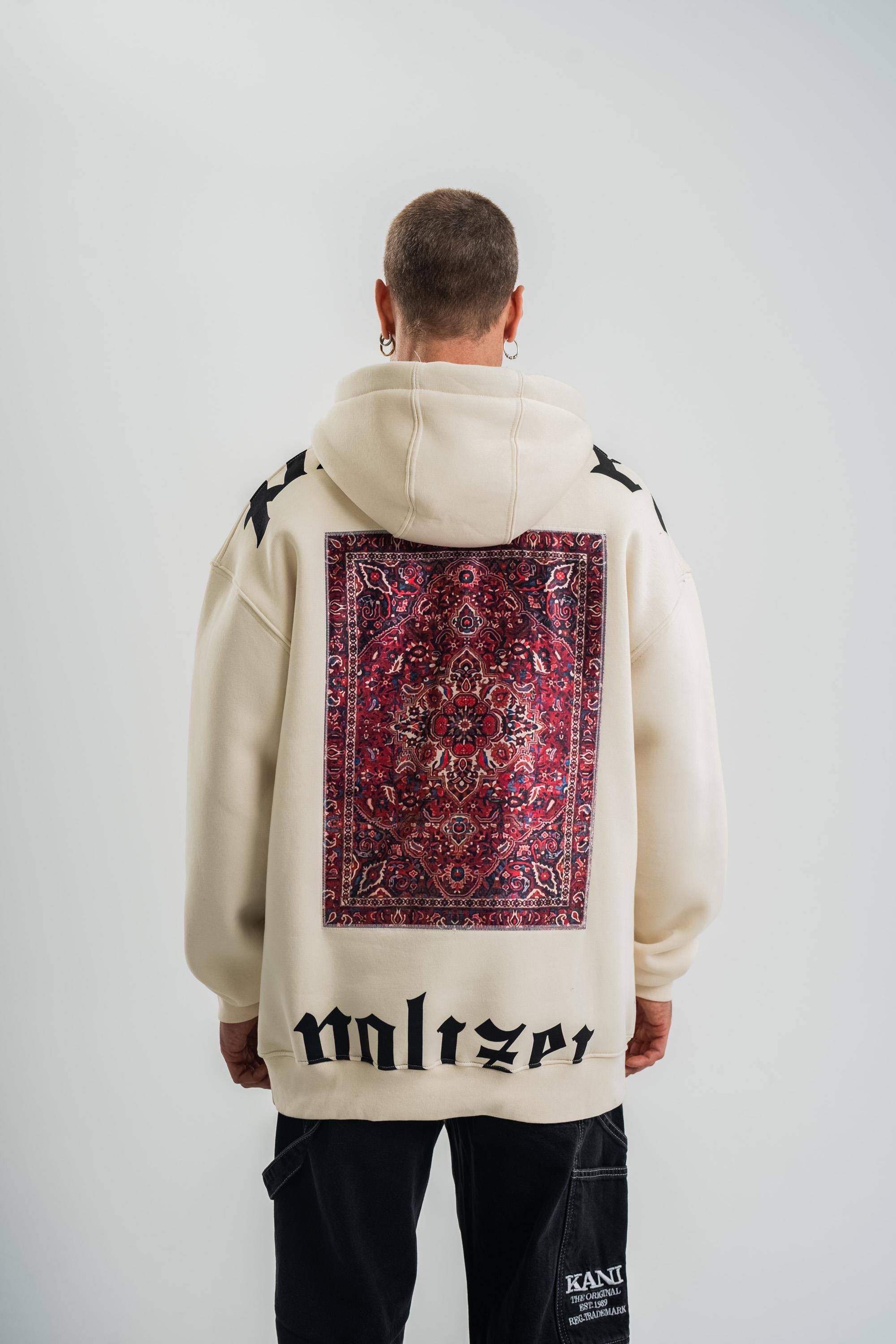 SweatEkru Yarım Polizei Nakışlı Peçli Kapşonlu Sweatshirt PLZ