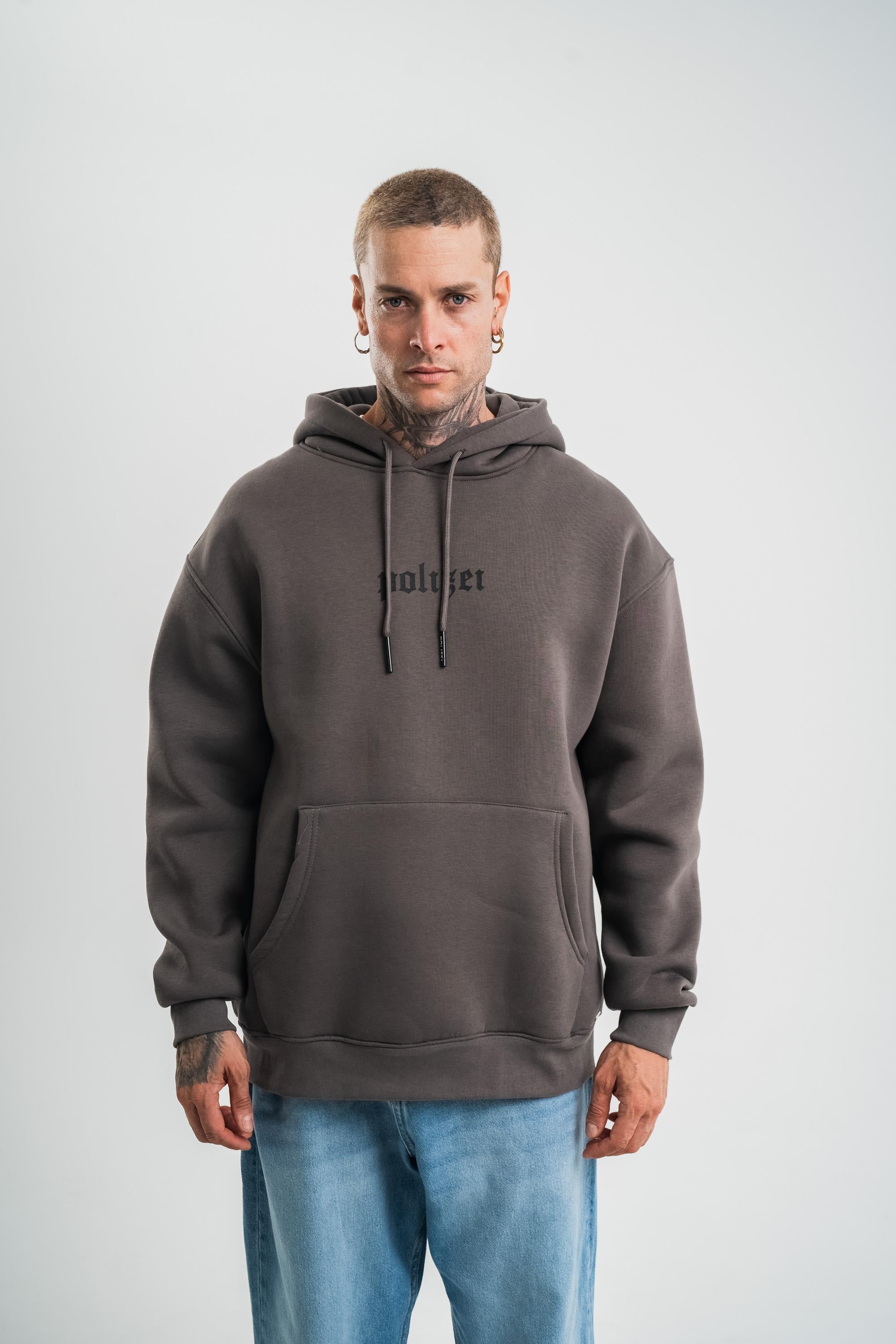 SweatFüme Yarım Polizei Nakışlı Peçli Kapşonlu Sweatshirt PLZ