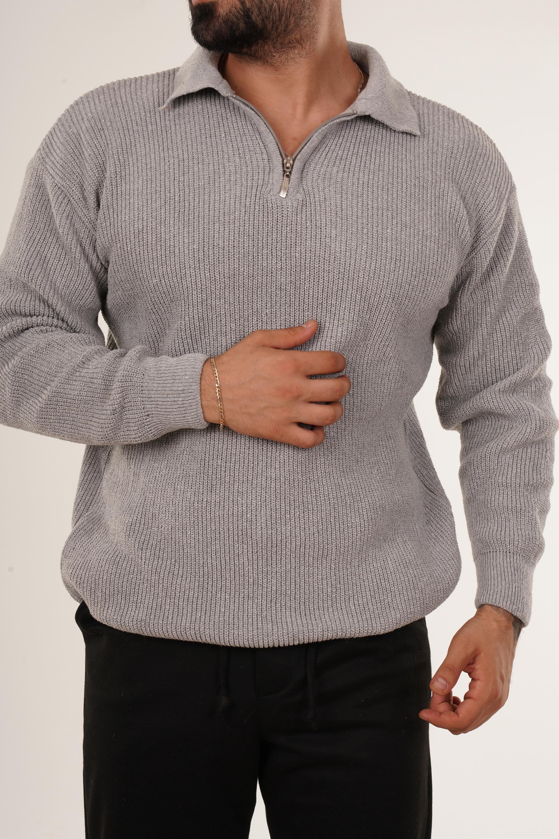 SweatGri Selanik Polo Fermuarlı Kazak