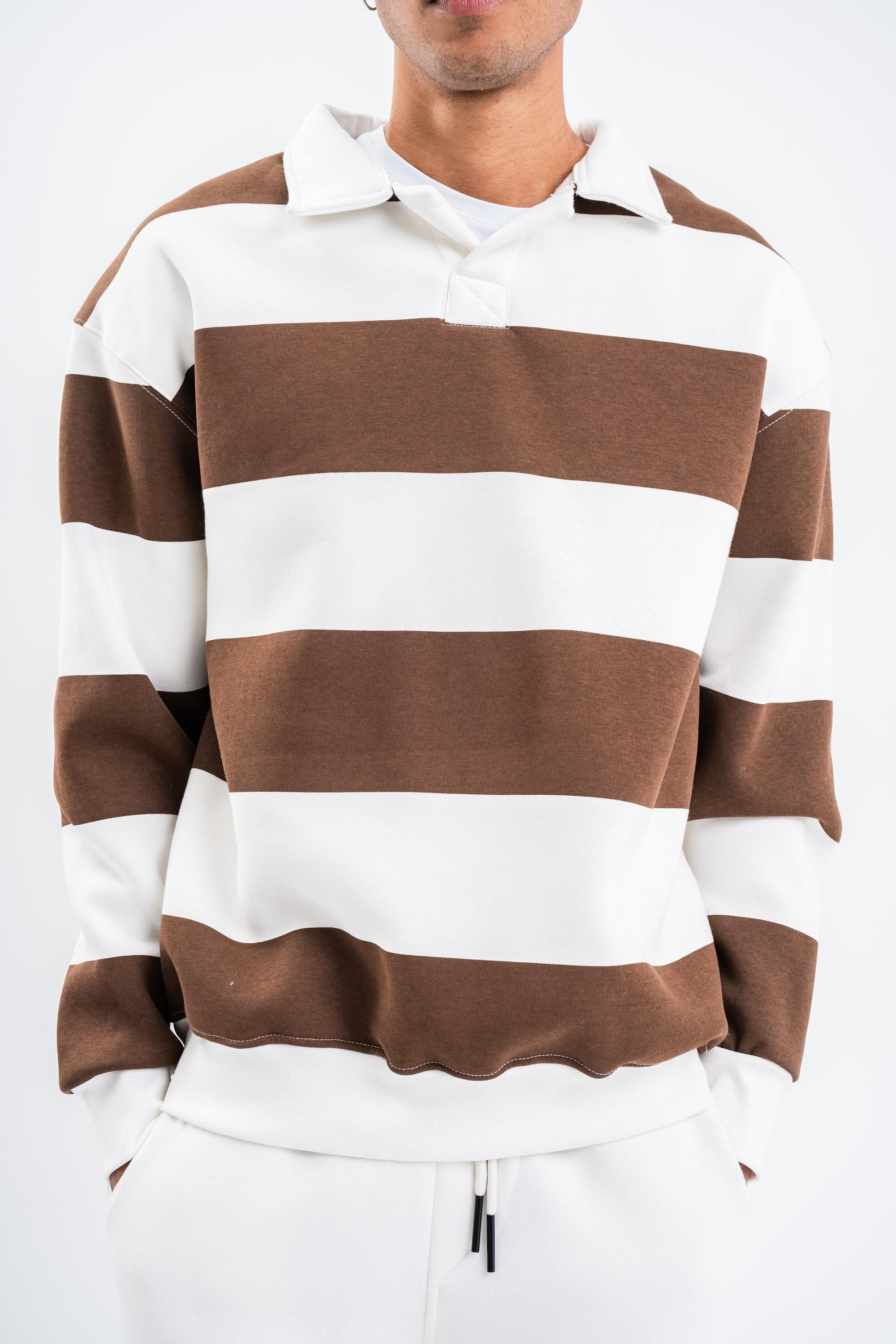 SweatKahve Çizgili 3 İplik Polo Yaka Sweatshirt PLZ