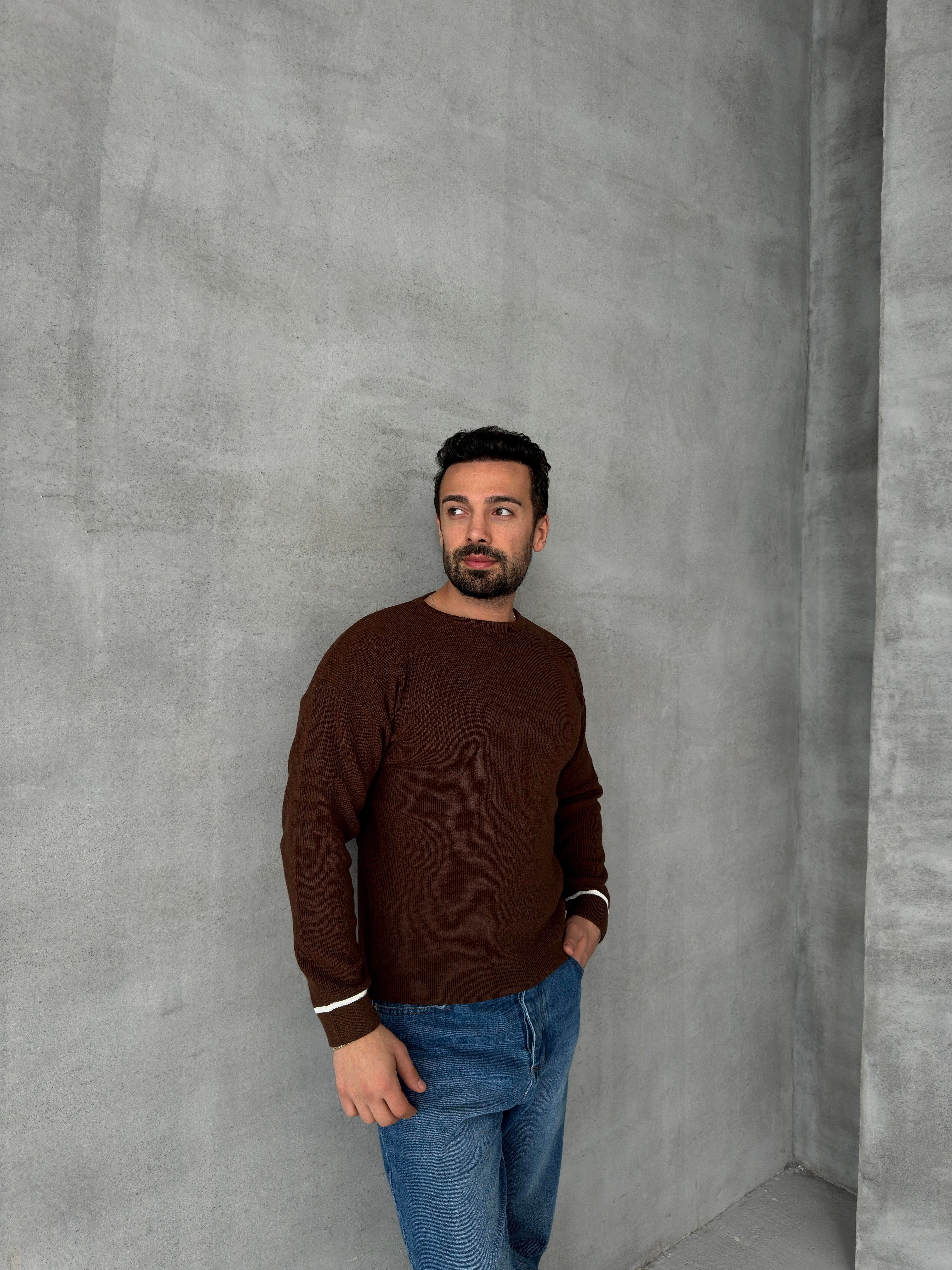 SweatKahve Fitillİ Uzun Kol Triko 7187