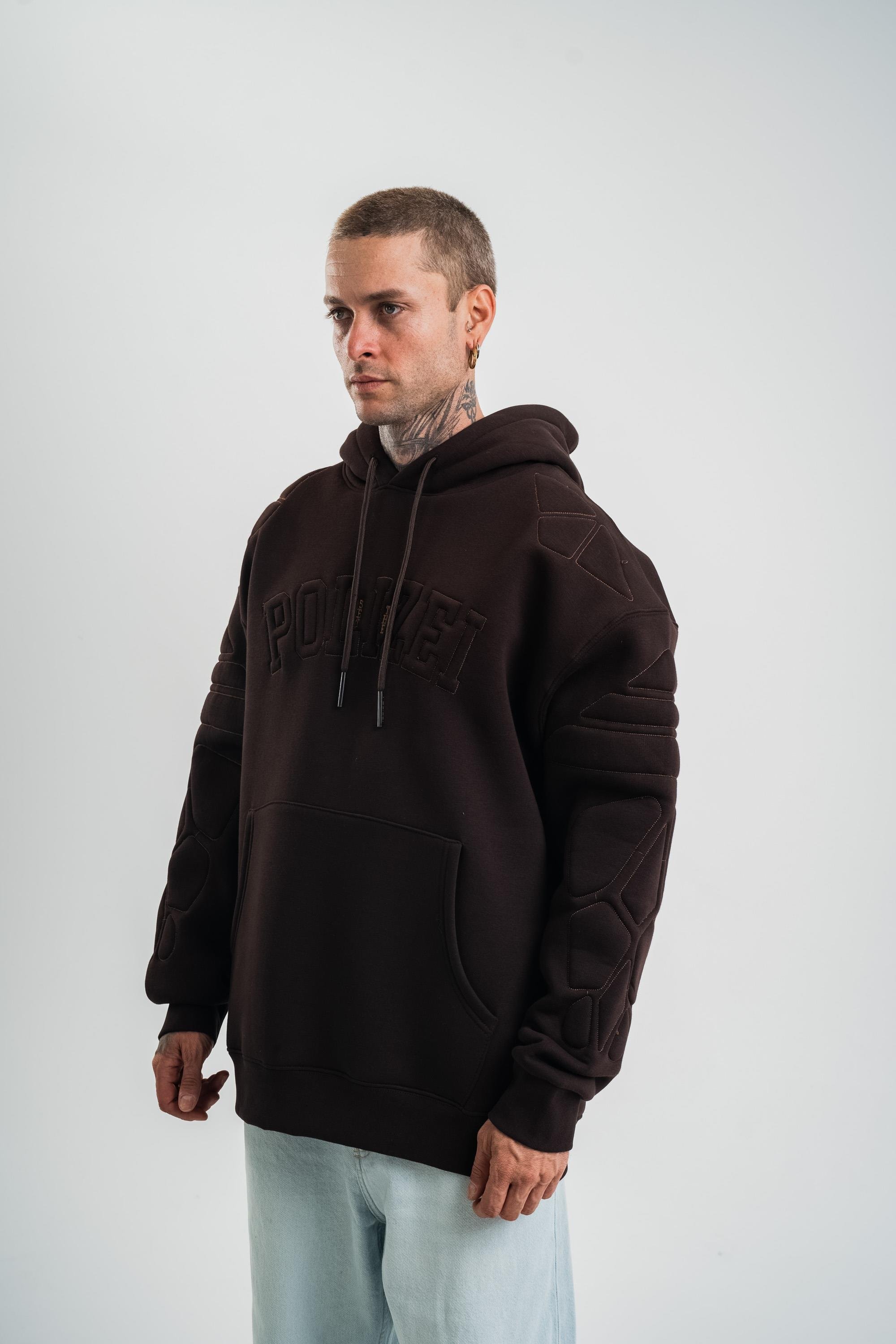 SweatKahve Kol Şişme Kabartmalı Kapşonlu Sweatshirt PLZ