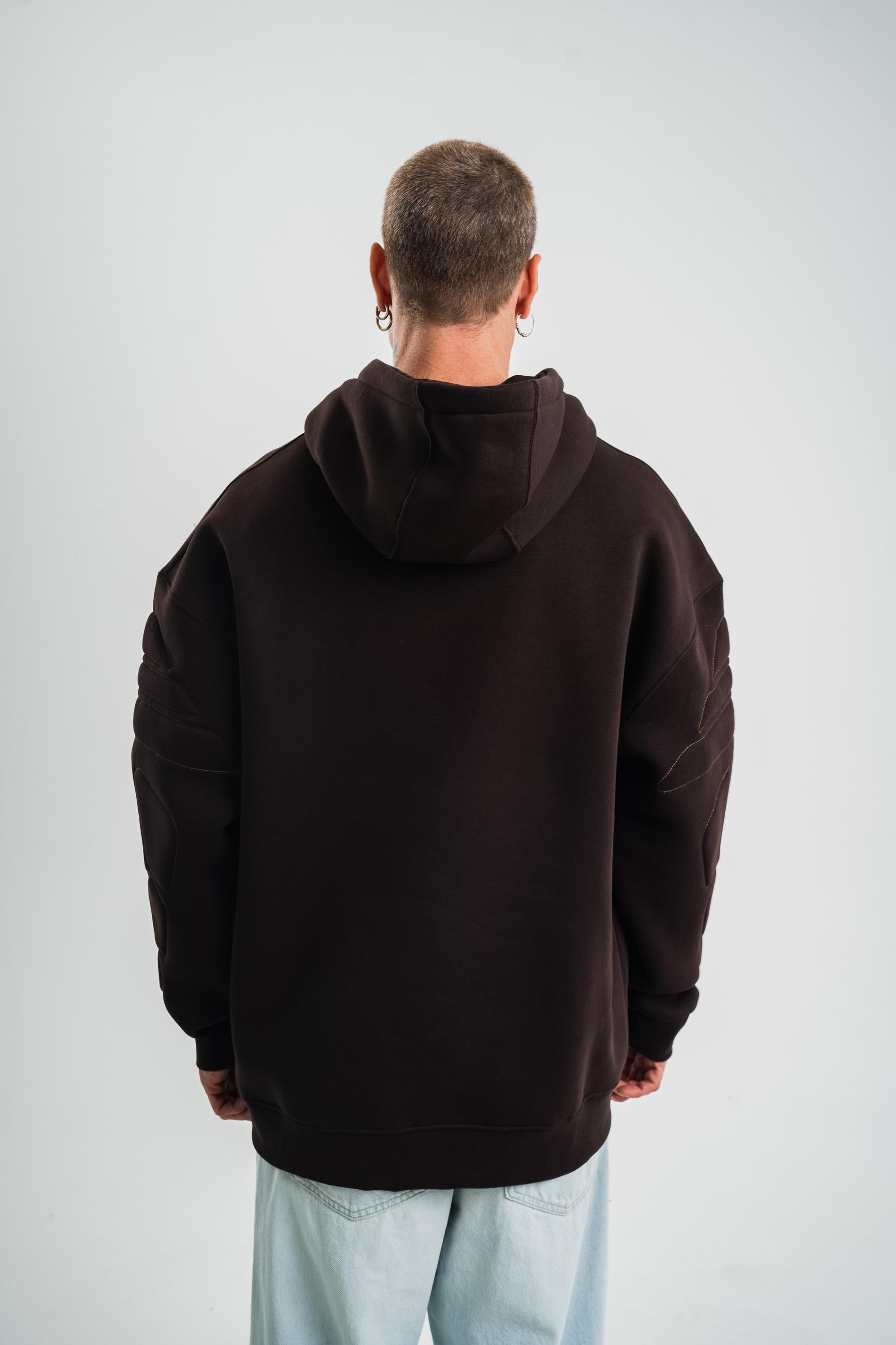 SweatKahve Kol Şişme Kabartmalı Kapşonlu Sweatshirt PLZ