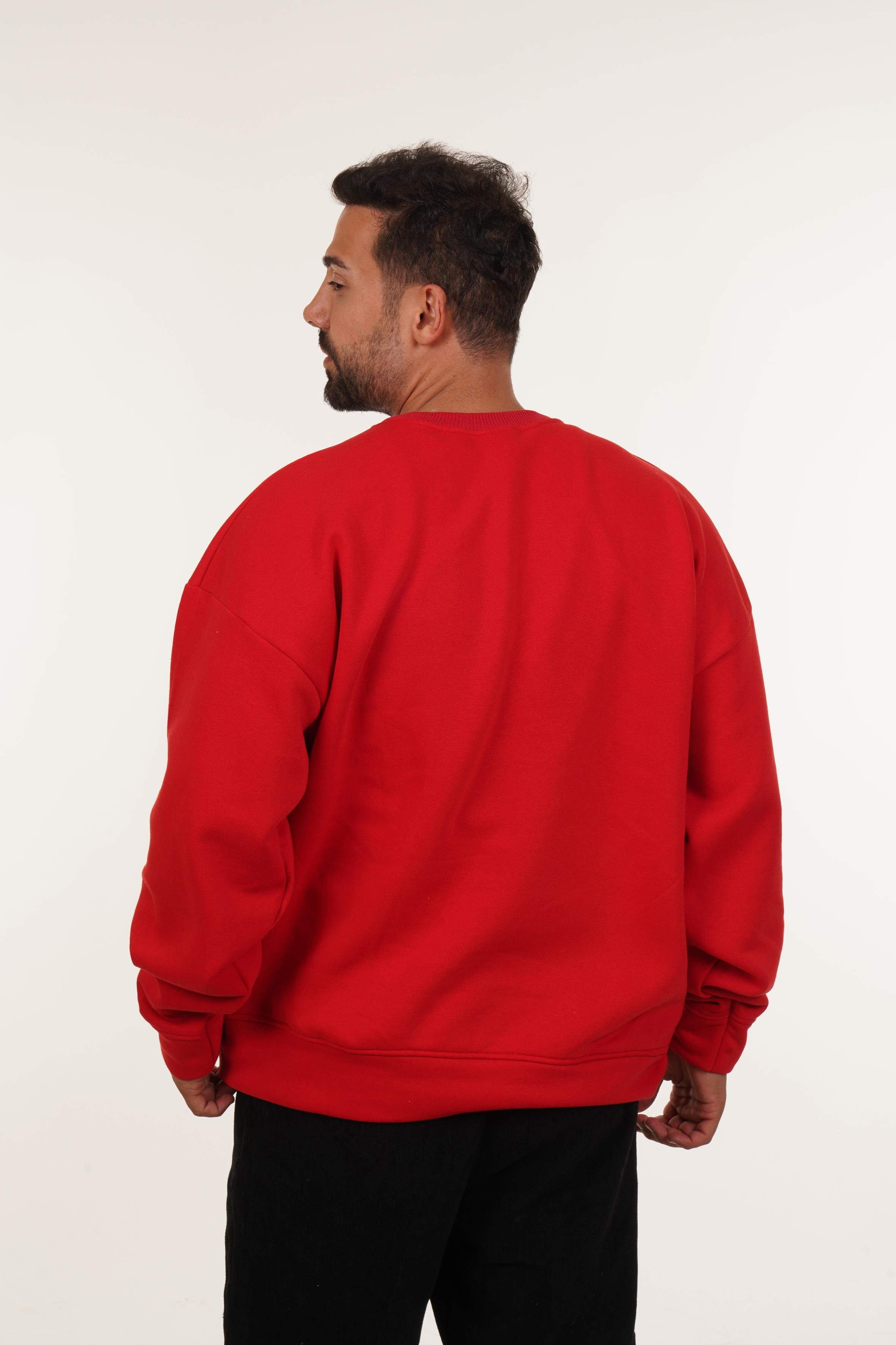 SweatKırmızı 3 iplik Oversize Bisiklet Yaka SC