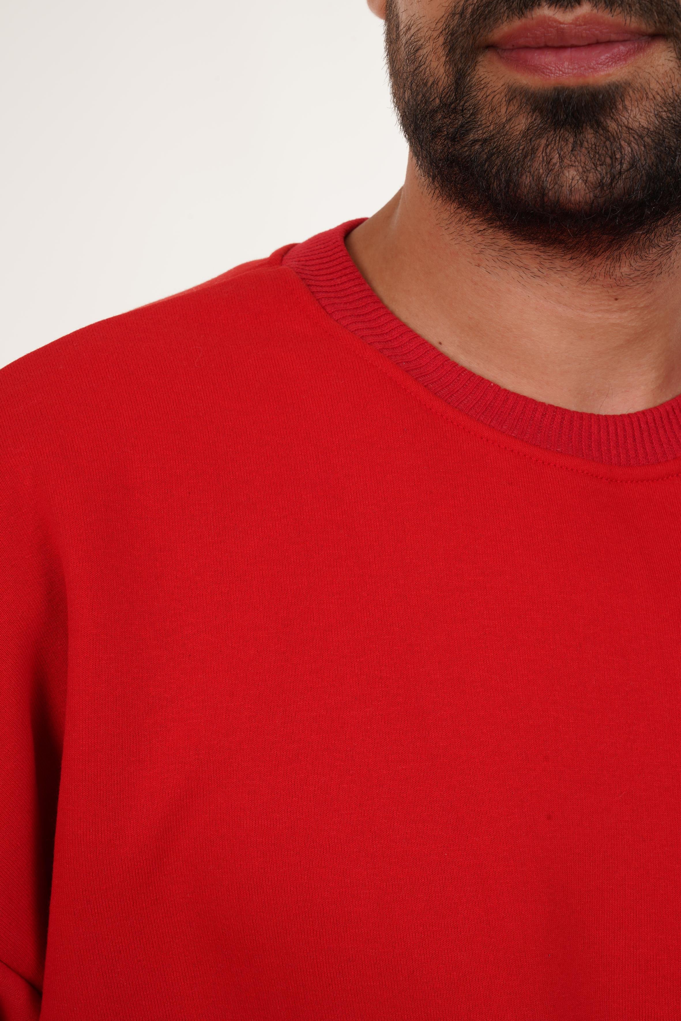 SweatKırmızı 3 iplik Oversize Bisiklet Yaka SC