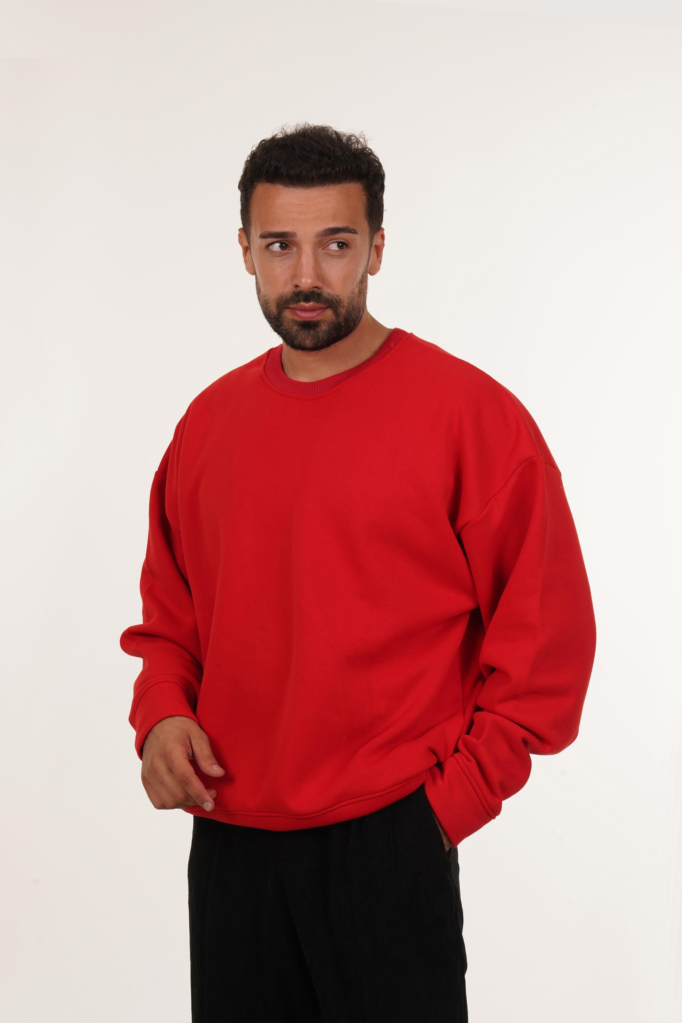 SweatKırmızı 3 iplik Oversize Bisiklet Yaka SC