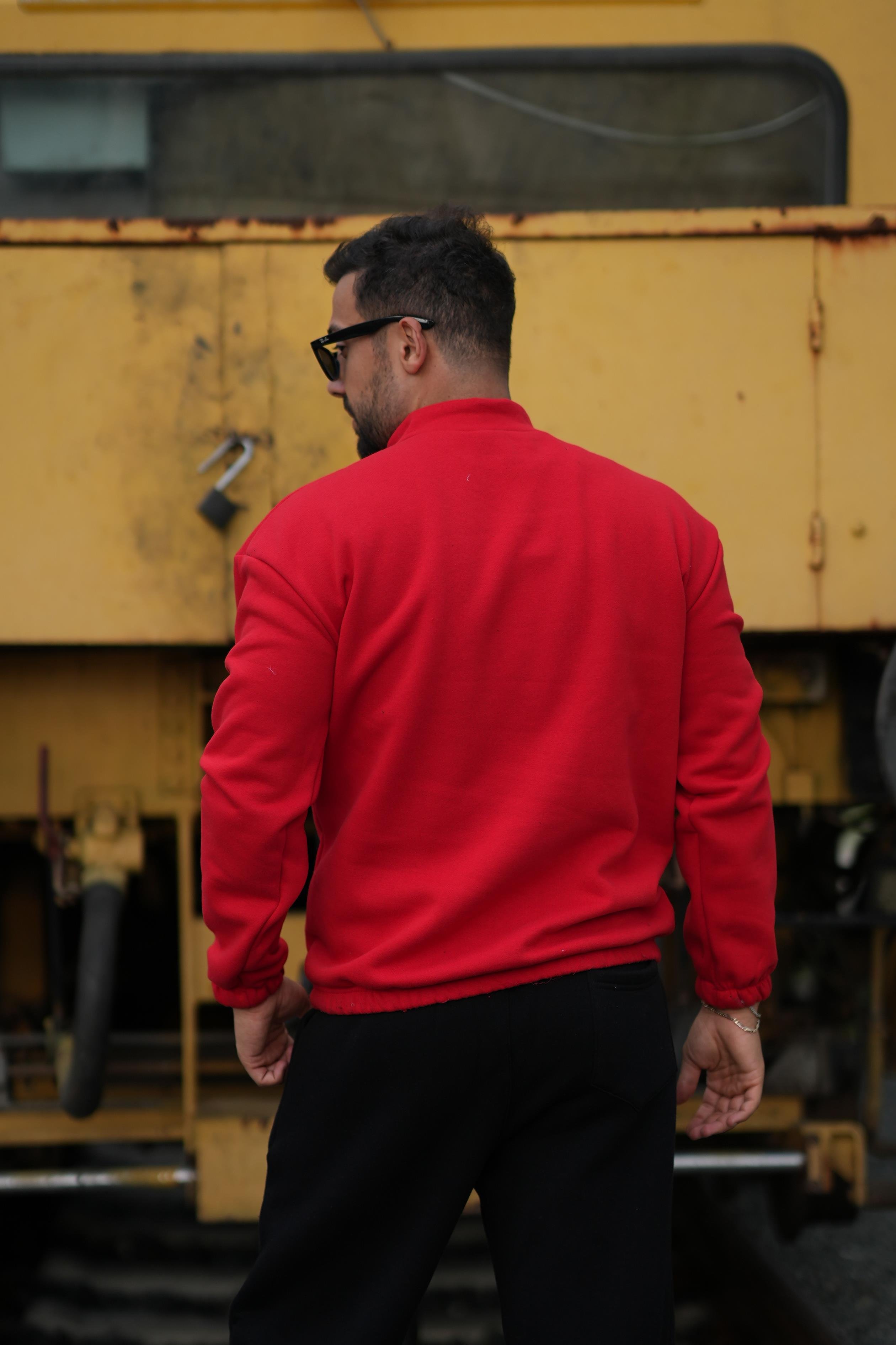 SweatKIRMIZI 3 iplik yarım fermuarlı sweatshirt SC